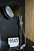 A Metal Angle Poise Table Lamp with Black Plastic Base Cover and Painted Metal Shade