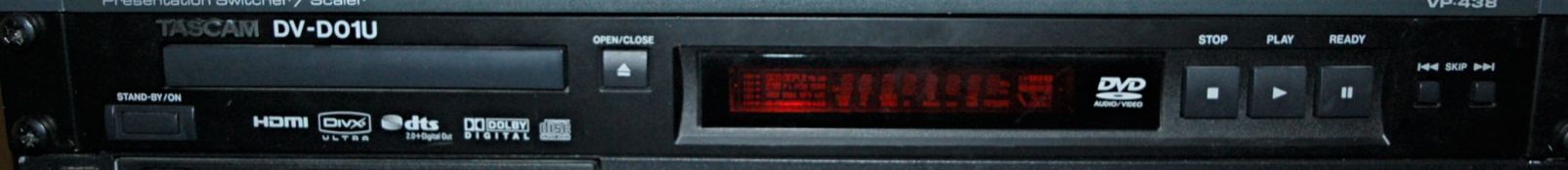 A TASCAM DV-DO1U Rack Mounted DVD/CD Player
