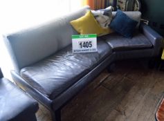 A Blue/Black Leather Upholstered 2-Section Lounge Seating Unit with Removable Seat Cushions and Grey