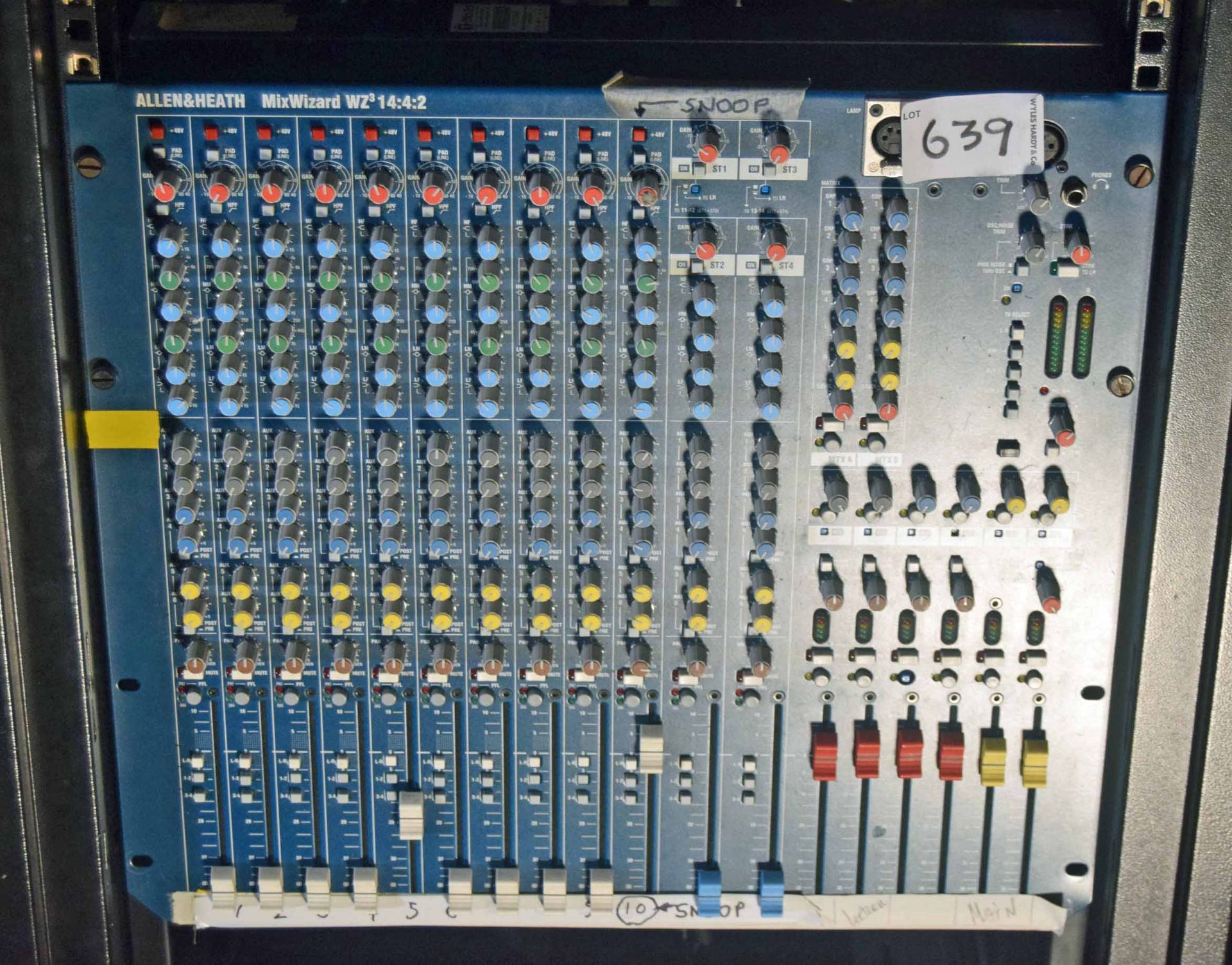 An ALLEN AND HEATH MixWizard WZ3 14:4:2 Ride mounted Sound Mixing Desk (NB. Lots 606 thru 659