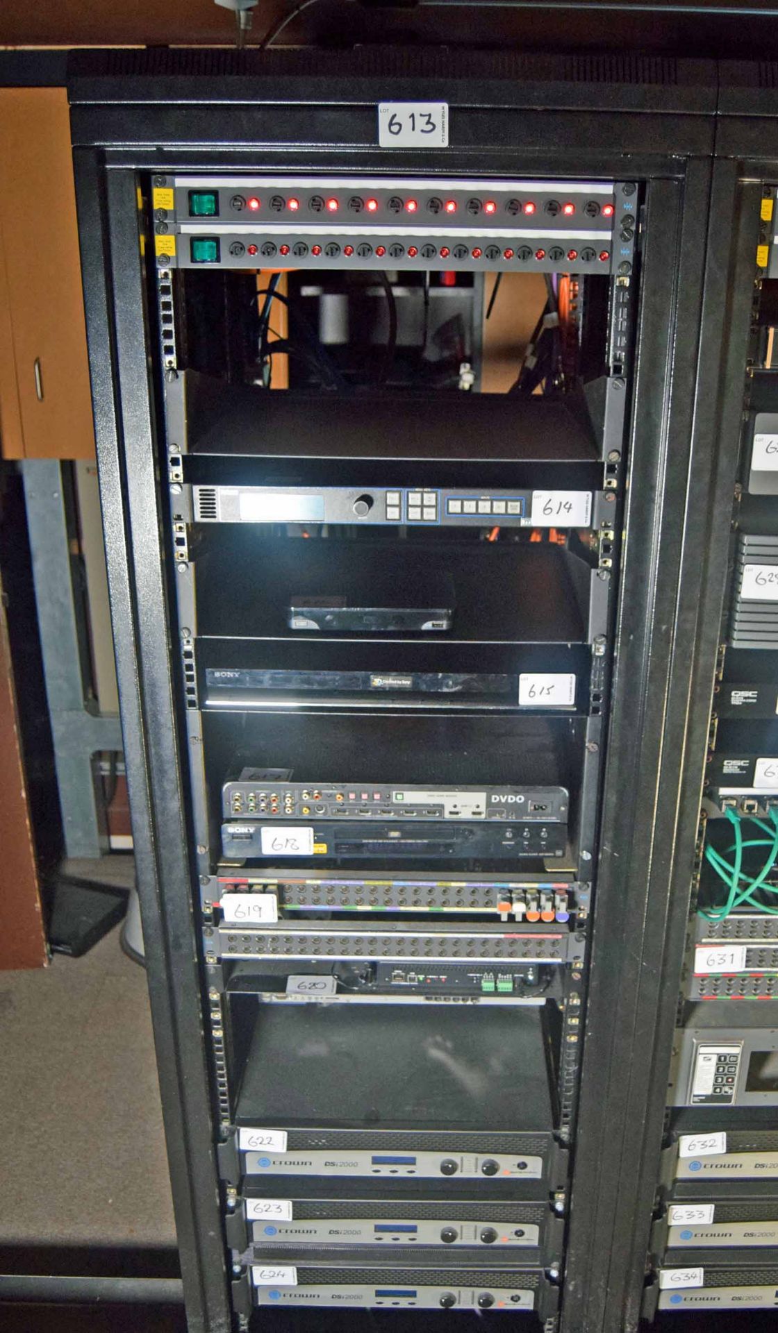 A 19 inch Comms. Rack containing Two 10-Way Switched Power Distribution Units (NB. Lots 606 thru 659