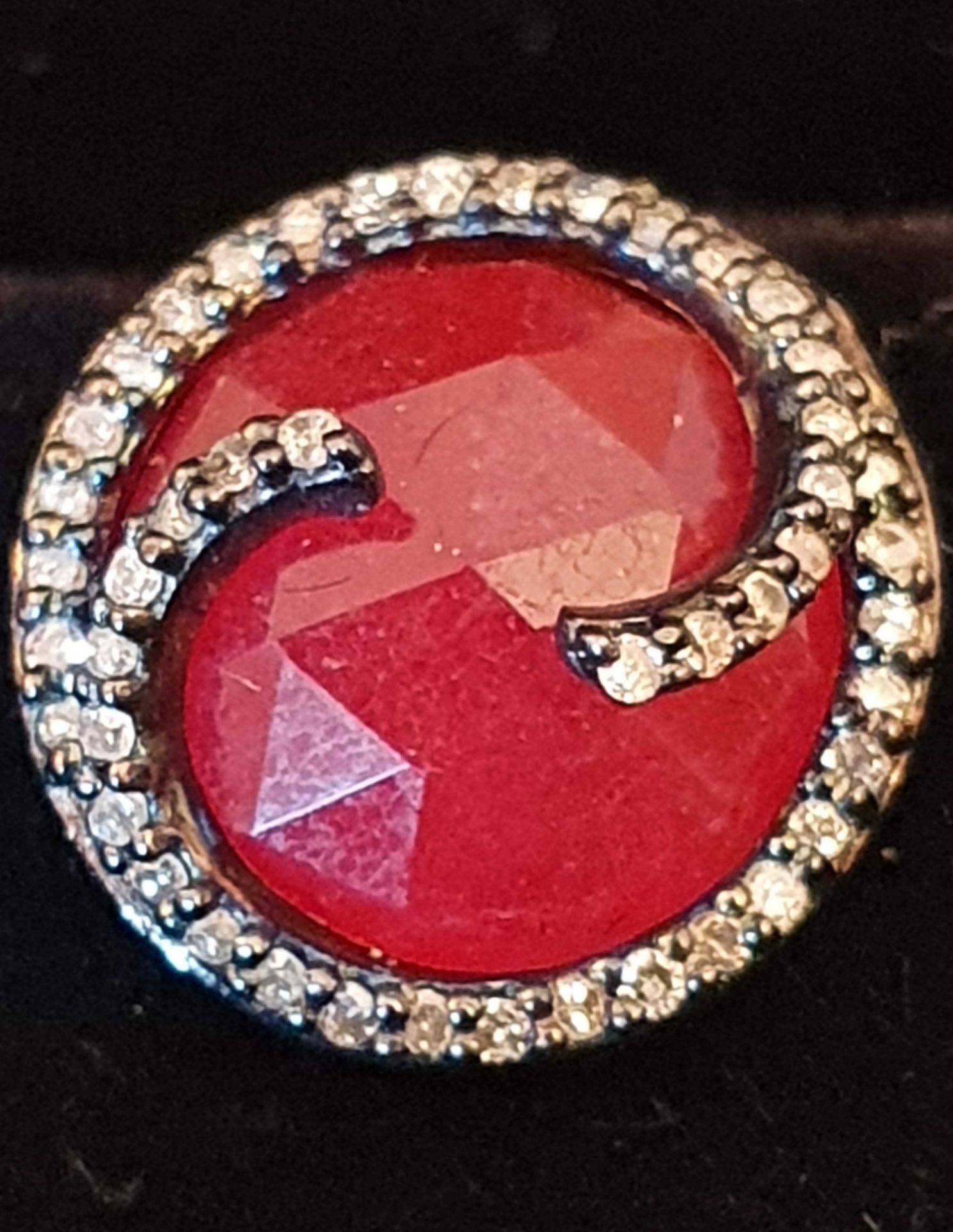 Pair of Circular Earrings, Opaque Red Stone surrounded by Small (Agate) Diamonds complete in White - Image 4 of 5