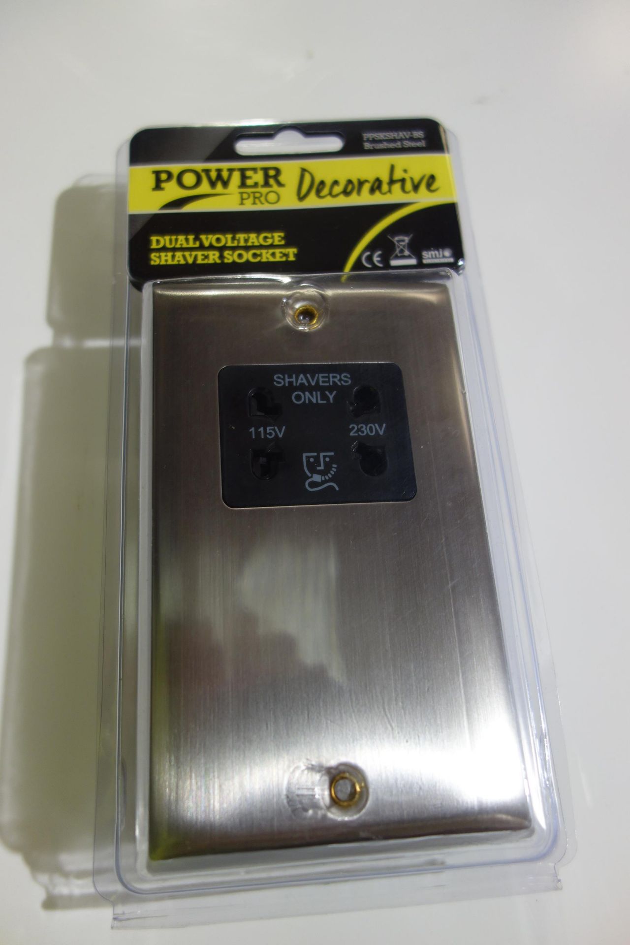10 X SMJ PPSKSHAV-BS Power Pro Decorative Dual Voltage Shaver Socket Brushed Steel Finish Black