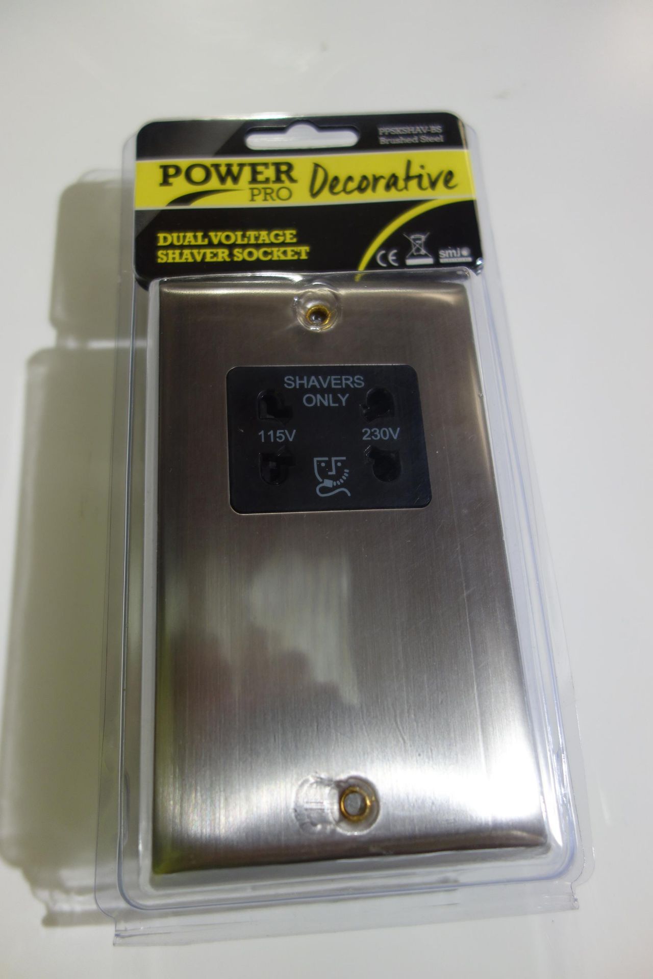 10 X SMJ PPSKSHAV-BS Power Pro Decorative Dual Voltage Shaver Socket Brushed Steel Finish Black