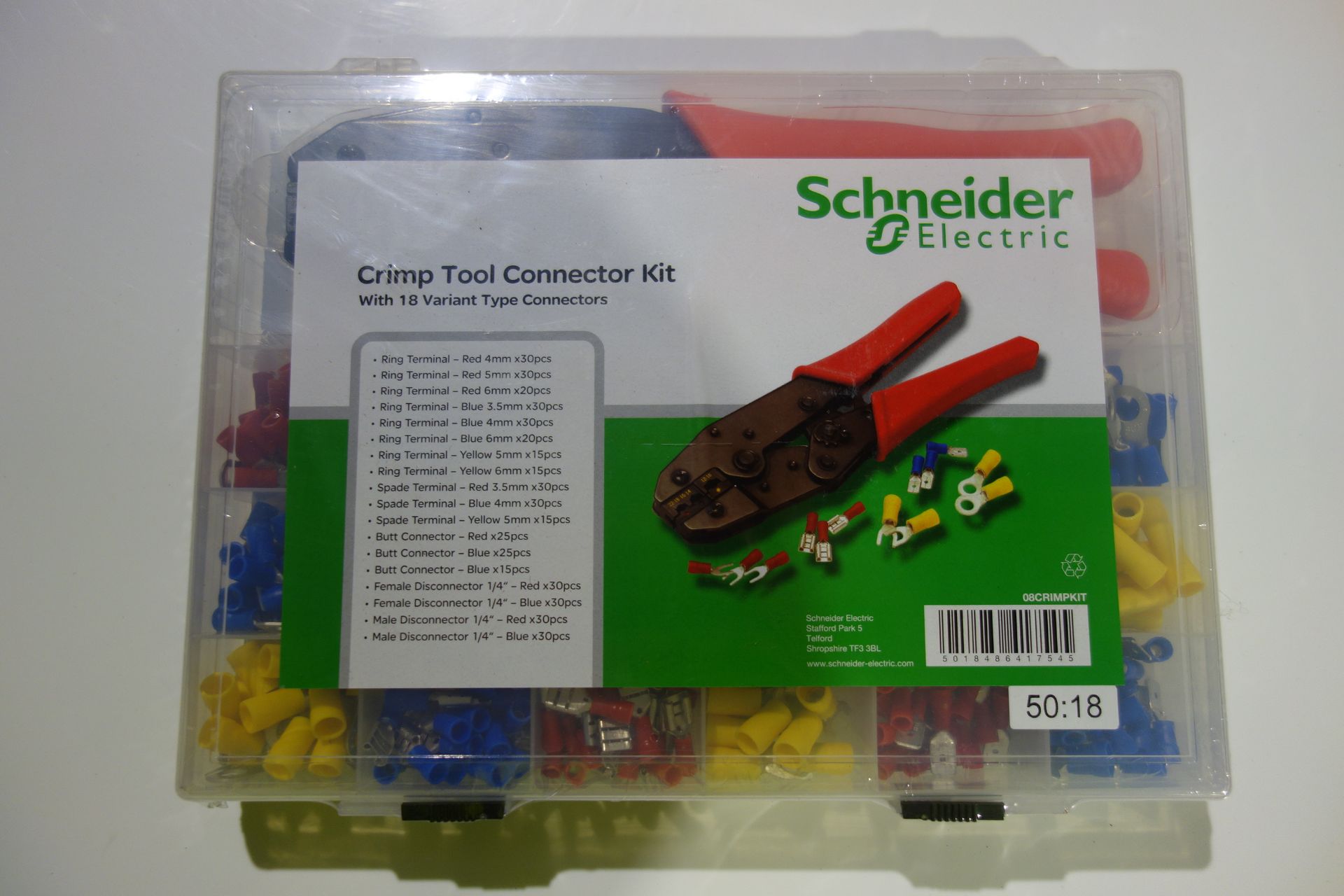 5 X Schneider 08CRIMPKIT Crimp Tool Connector Kit C/W 18 Variant Type Connectors