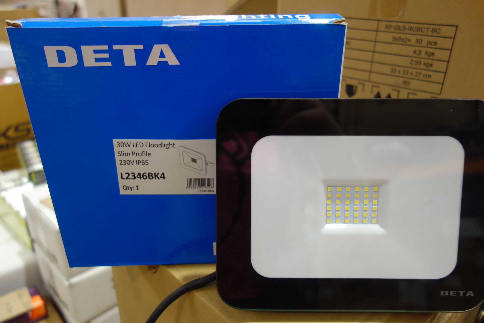 12 X Deta L2346BK4 30W LED Floodlights Slim Profile IP65 Black Finish