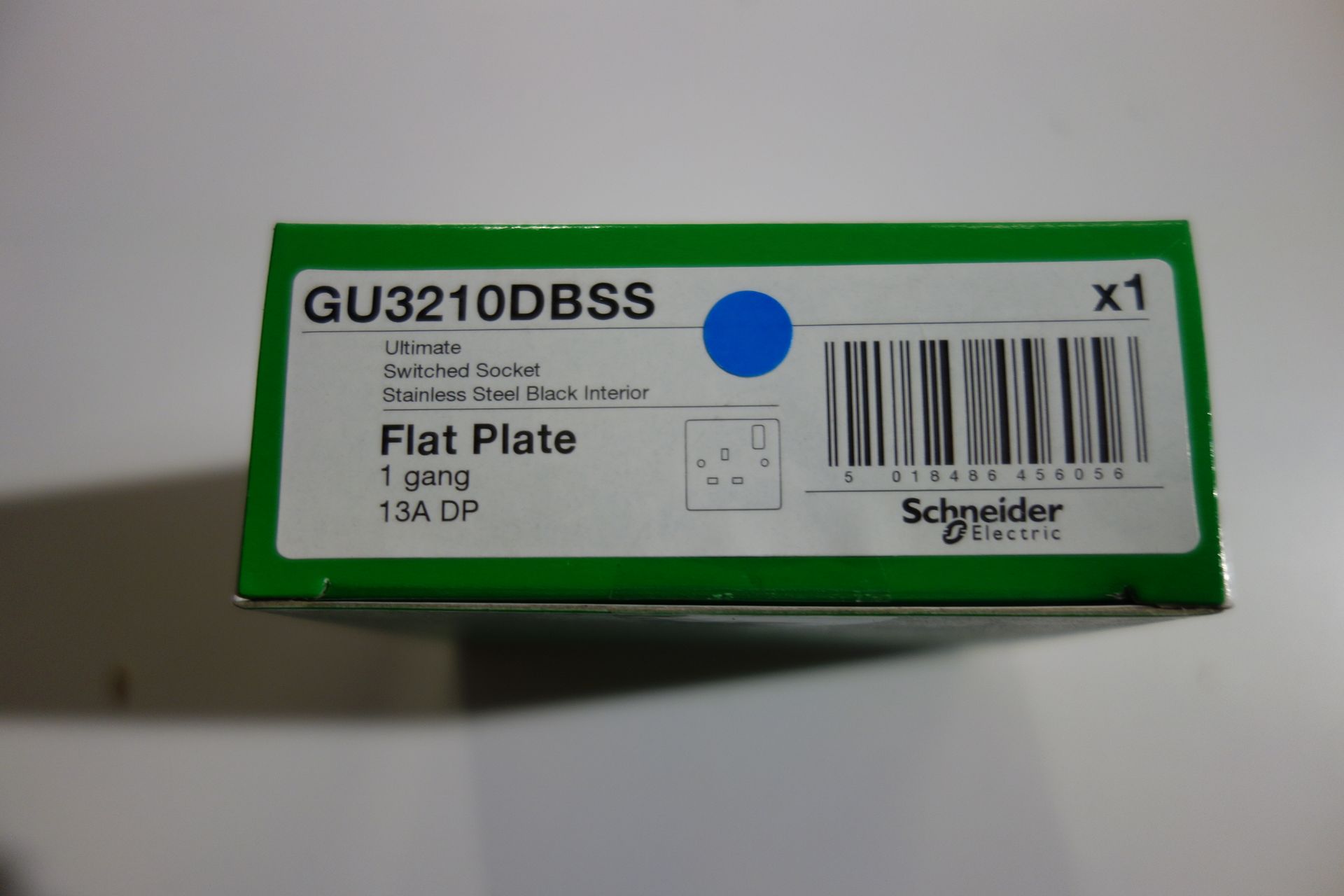 100 x Schneider GU3210DBSS 1 GANG 13a Switched Sockets Flat Plate Stainless Steel Finish with