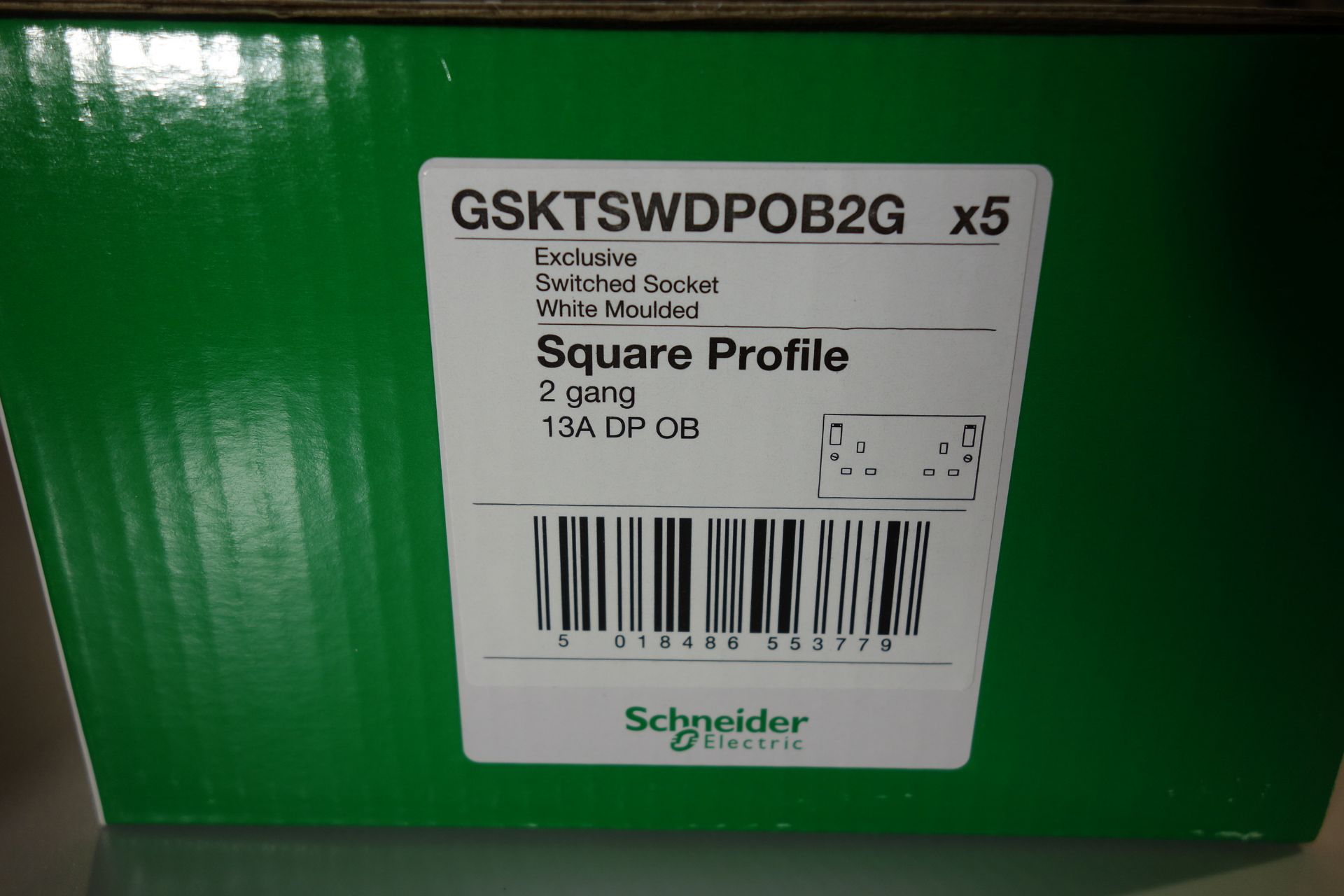 100 x Schneider GSKTSWDPOB2G 2 GANG 13 AMP DP OB Switched Sockets White Moulded Square Profile