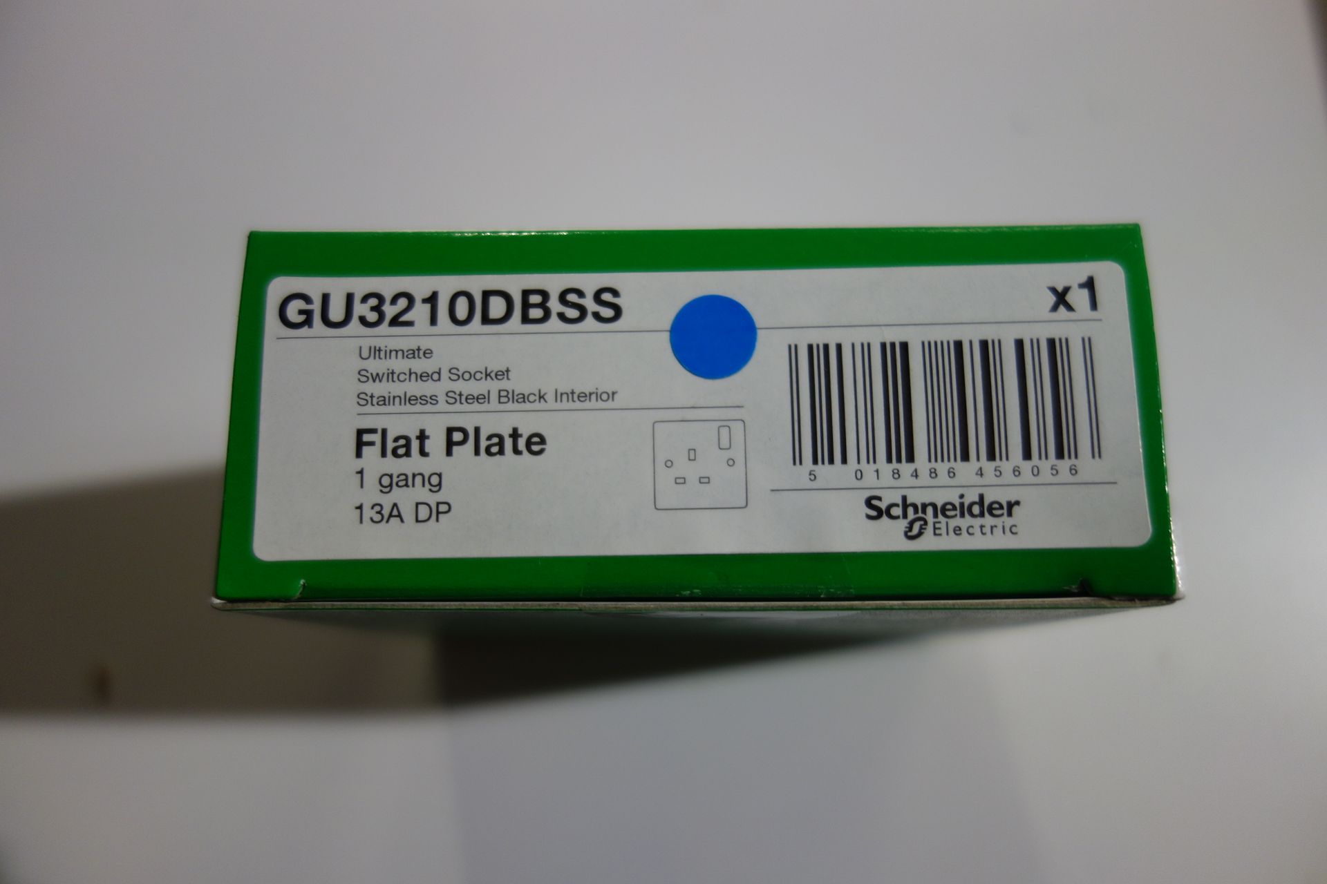 100 x Schneider GU3210DBSS 1 GANG 13a Switched Sockets Flat Plate Stainless Steel Finish with