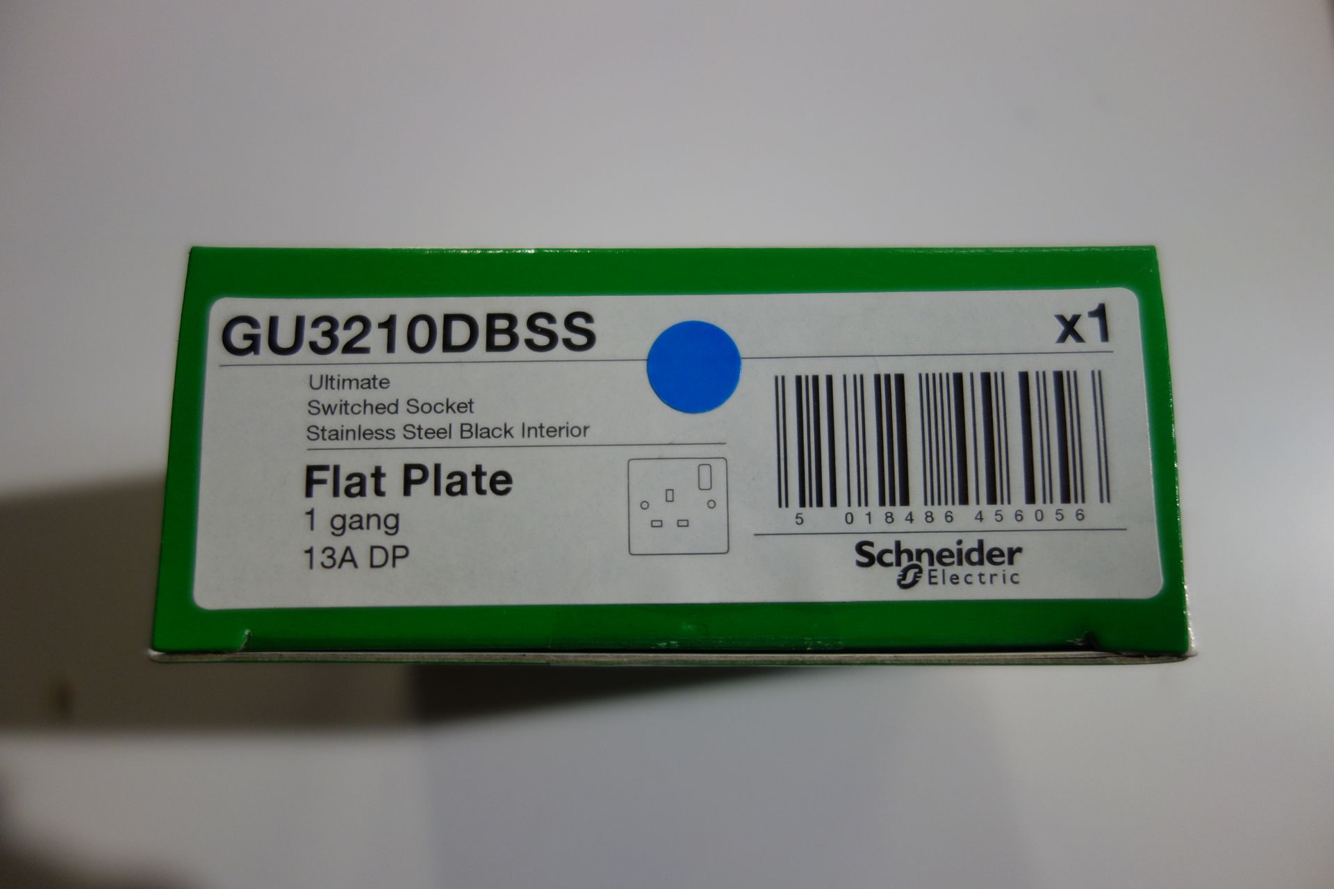 100 x Schneider GU3210DBSS 1 GANG 13a Switched Sockets Flat Plate Stainless Steel Finish with