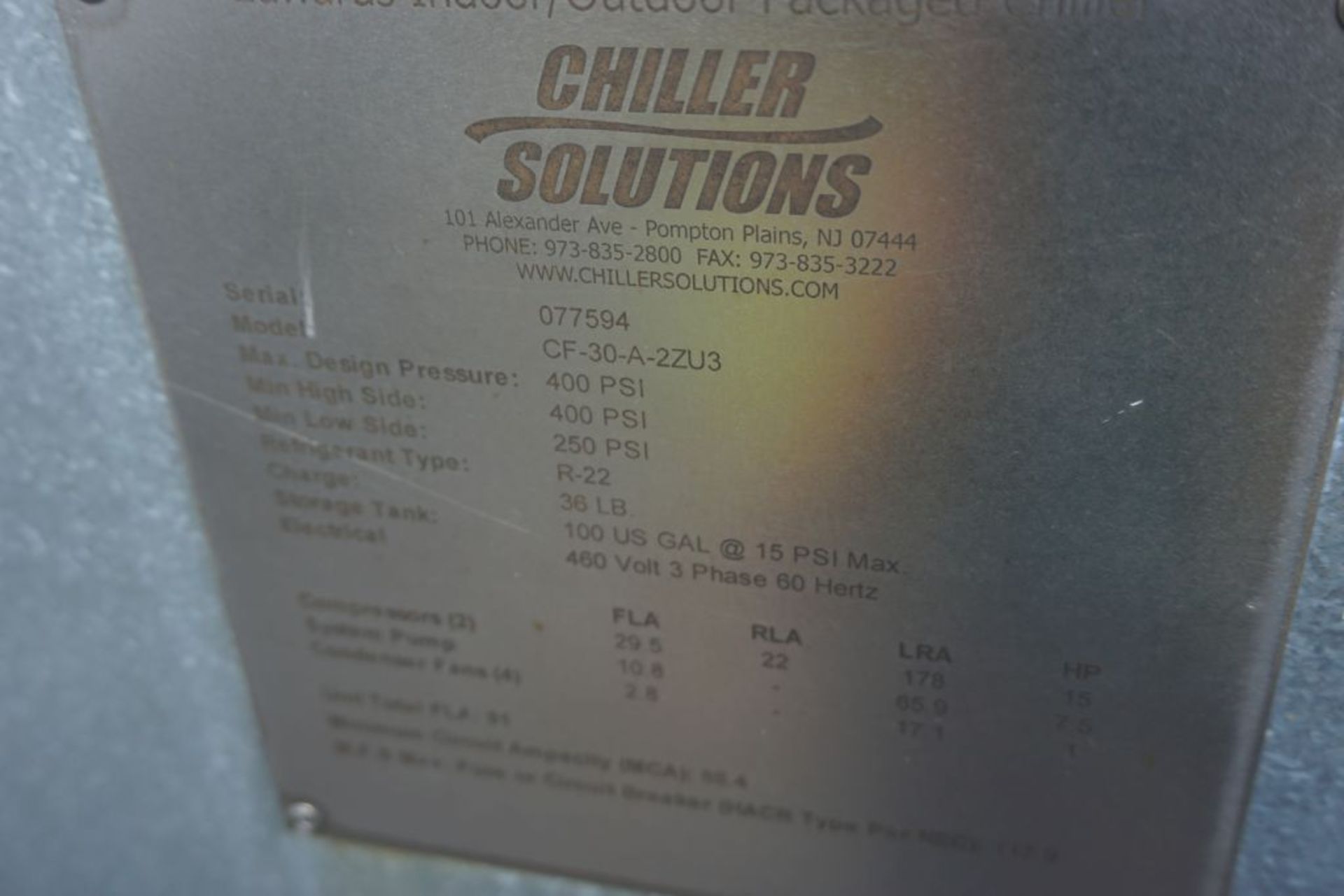 Edwards Chiller | Model No. CF-30-A-2ZU3; Serial No. 077594; High Slide Pressure: 400 PSIG; Low - Image 9 of 9