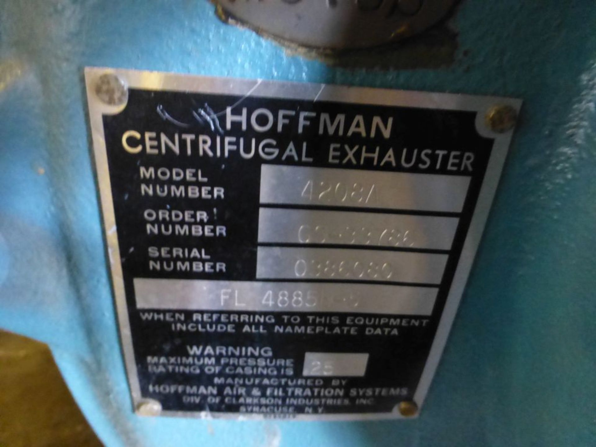 Hoffman Centrifugal Exhauster Pump | Model No. 4208A; Max Pressure: 25 PSI; Includes:; Baldor - Image 11 of 11