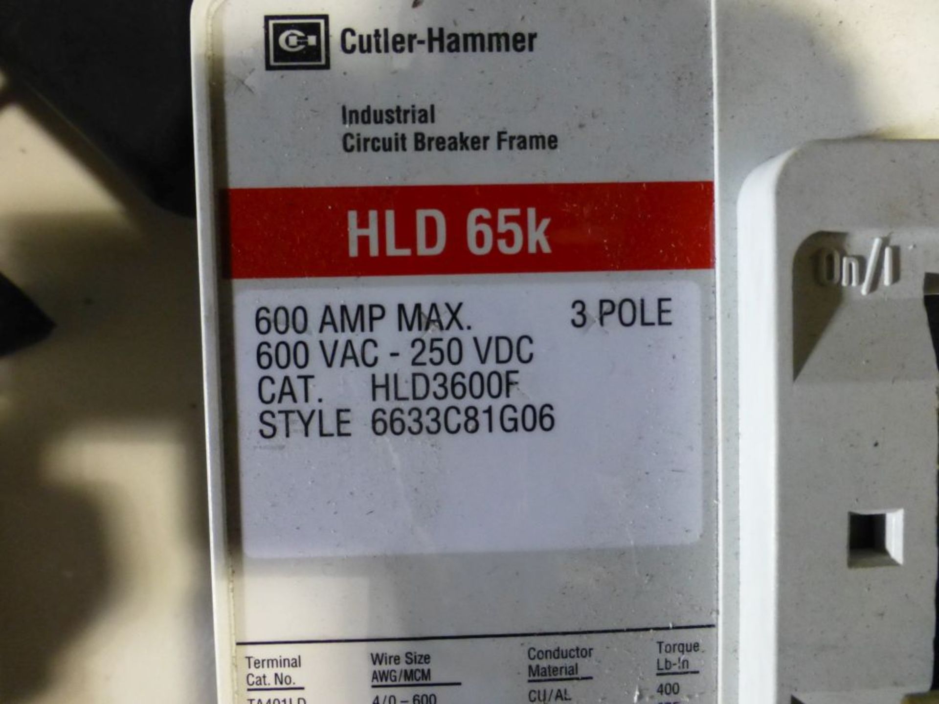 Cutler Hammer Circuit Breaker | Cat No. HLD 3600F; 600A; 250-600V; 3P - Image 4 of 7