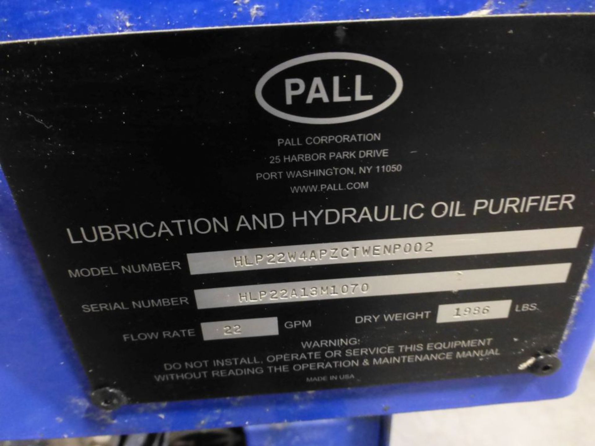 Pall Oil Filtration System | Model No. HLP22W4APZCTWENP002; Mfg: 2016 - Image 15 of 16