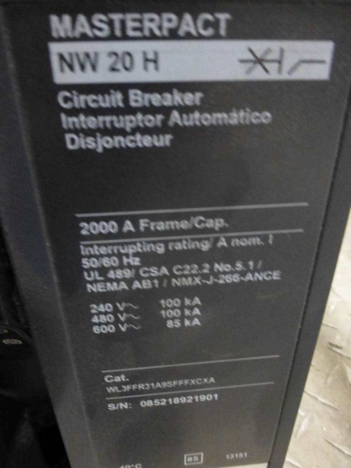 Masterpact Circuit Breaker | Cat No. WL3FFR31A9SFFFXCXA; 2000A; 600V; 3P; New, Unused Spares - Image 6 of 7