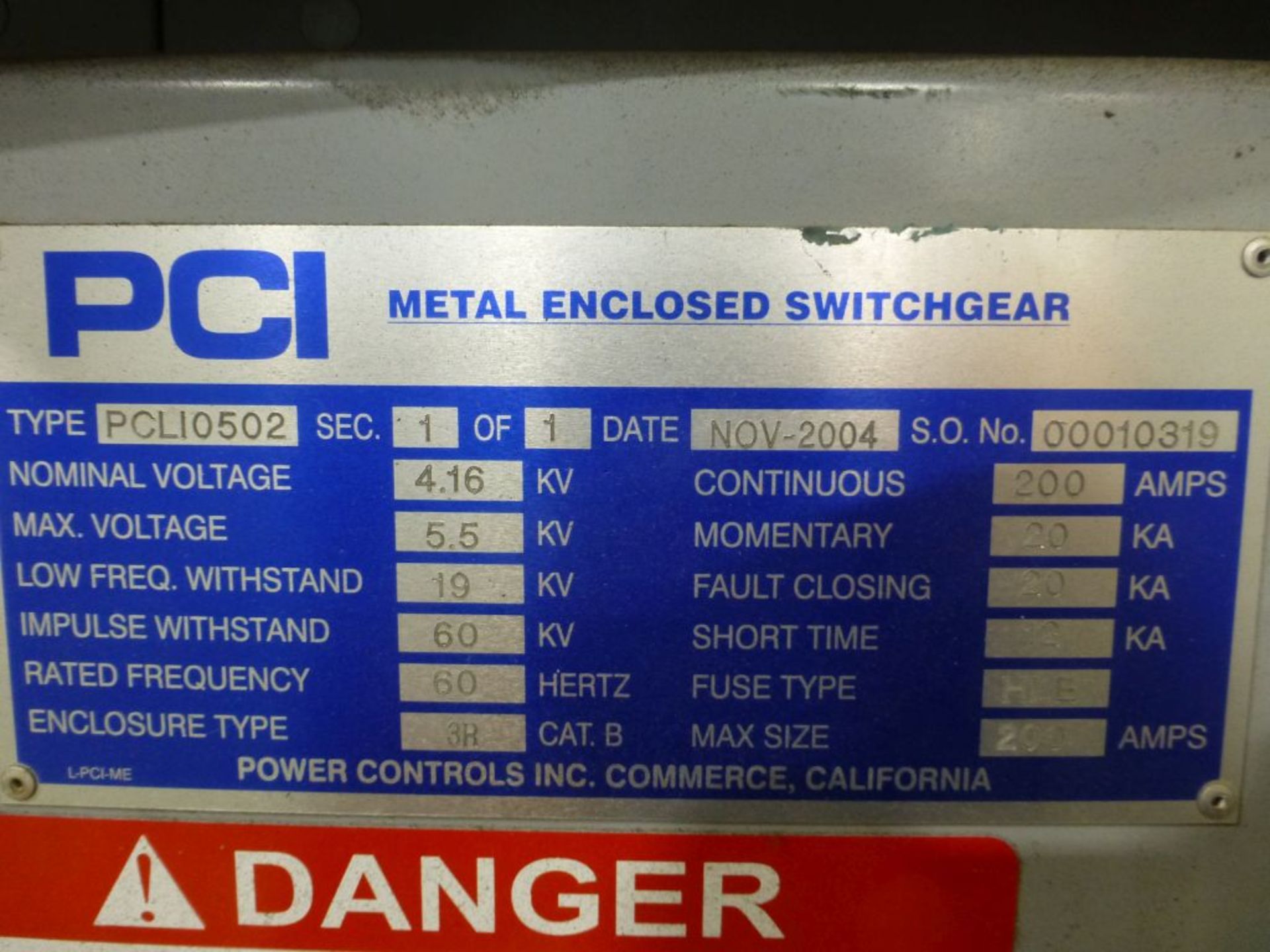 PCI Metal Enclosed Switchgear | Type: PLC10502; 200A; 5.5 KV Max - Image 4 of 4