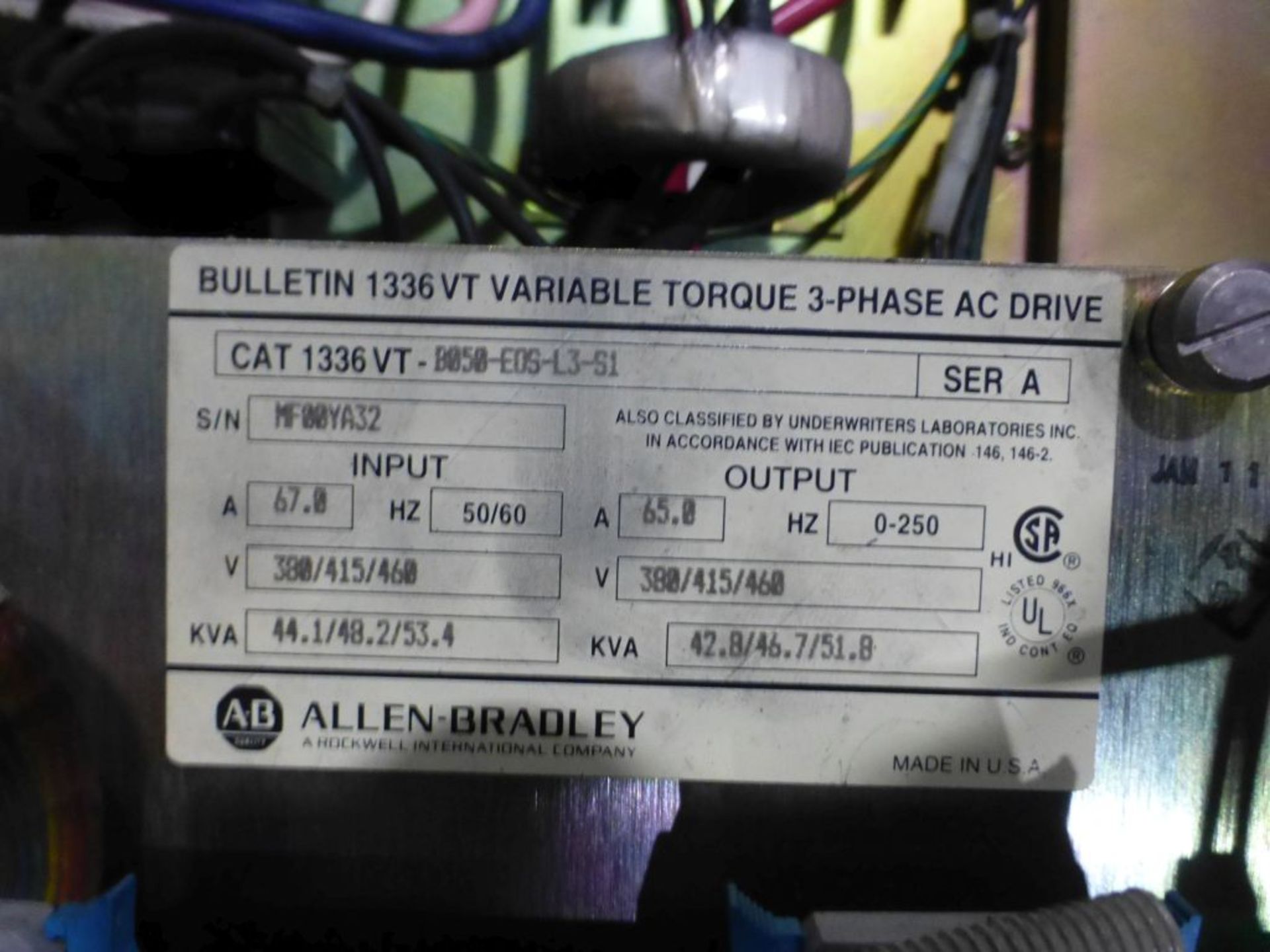 Allen Bradley AC Drive | Cat No. 1336-VT-B050P-EJGP-EPJ-PG4-R51-50CB; 3PH; O No. JHH690-001; 65A; - Image 12 of 12