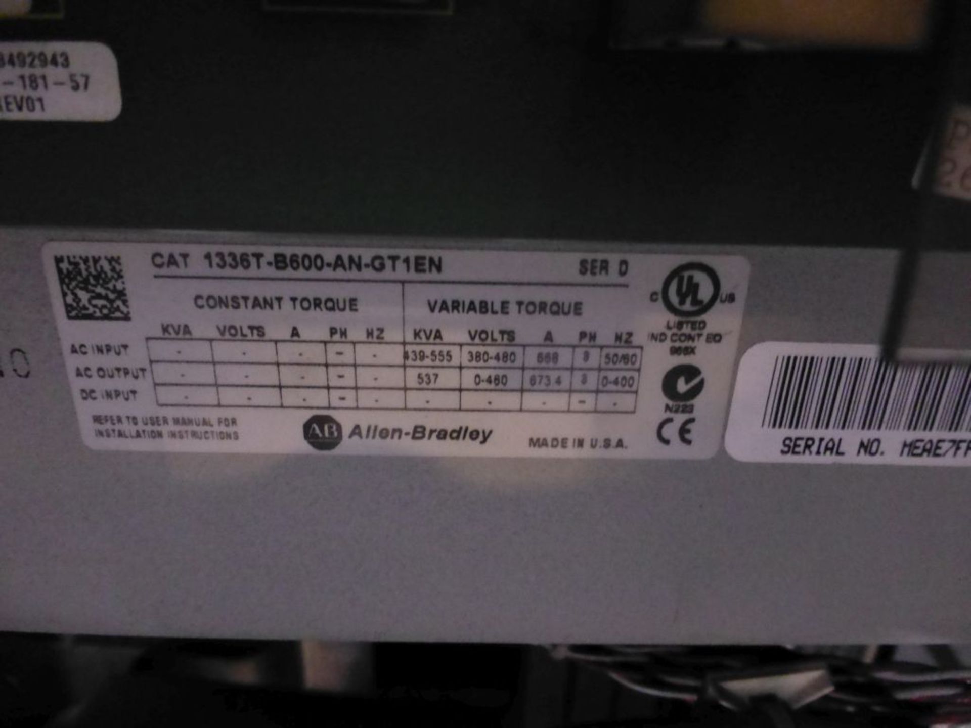 Allen Bradley 1336 Force Drive Control Panel | Includes:; Allen Bradley VF Drive Cat No. 1336T- - Image 7 of 16