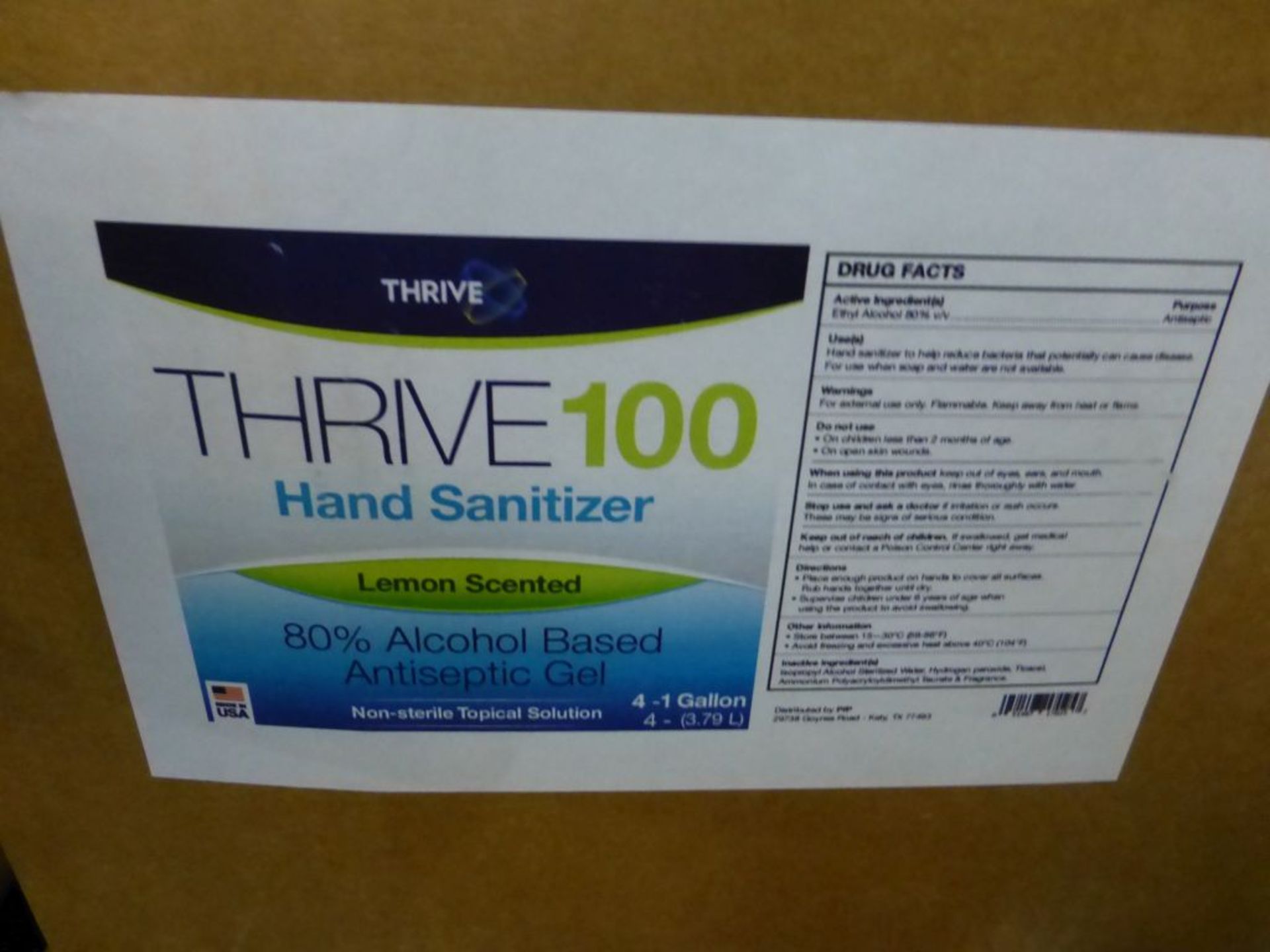 Lot of (6) 4-Gallon Cases of Thrive 100 Lemon Scented Hand Sanitizer - Image 5 of 7