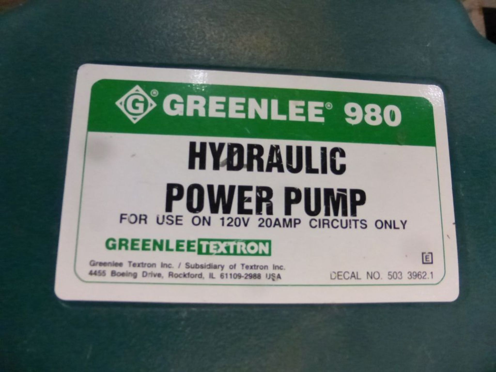 Greenlee Hydraulic Power Pump | Part No. 980; 20A; 120V - Image 4 of 8