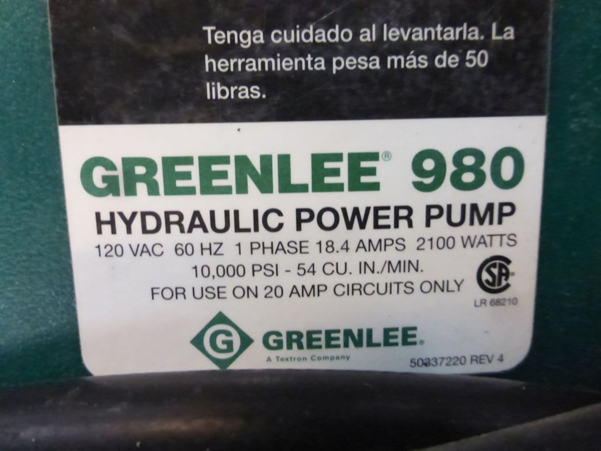 Greenlee Hydraulic Power Pump | Part No. 980; 20A; 120V - Image 8 of 8