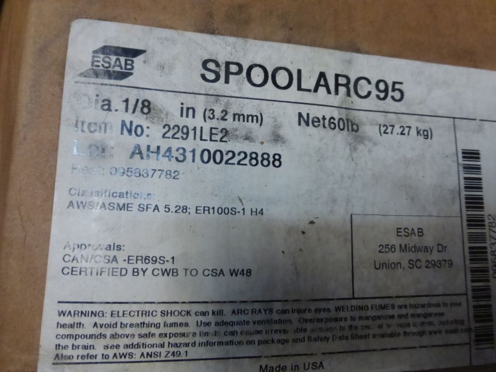 Lot of (6) Boxes of ESAB Spool Arc 95 Welding Wire | (3) Boxes, No. 229ILE9, Diameter: 1/16"; (3) - Image 13 of 13