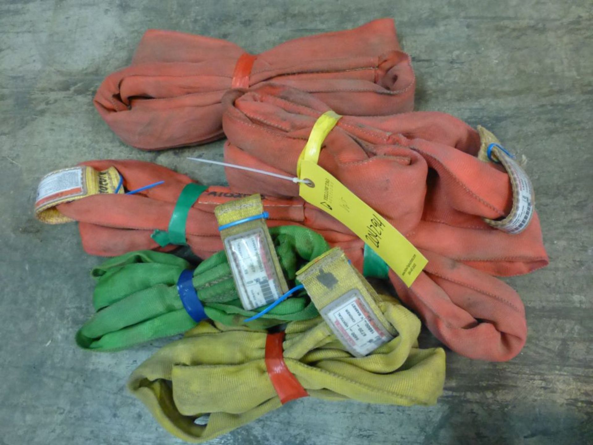Lot of (5) Assorted Ashey Polyester Slings | (1) Part No. ARS90, Size: 4', 16800 lb Basket; (1) Part