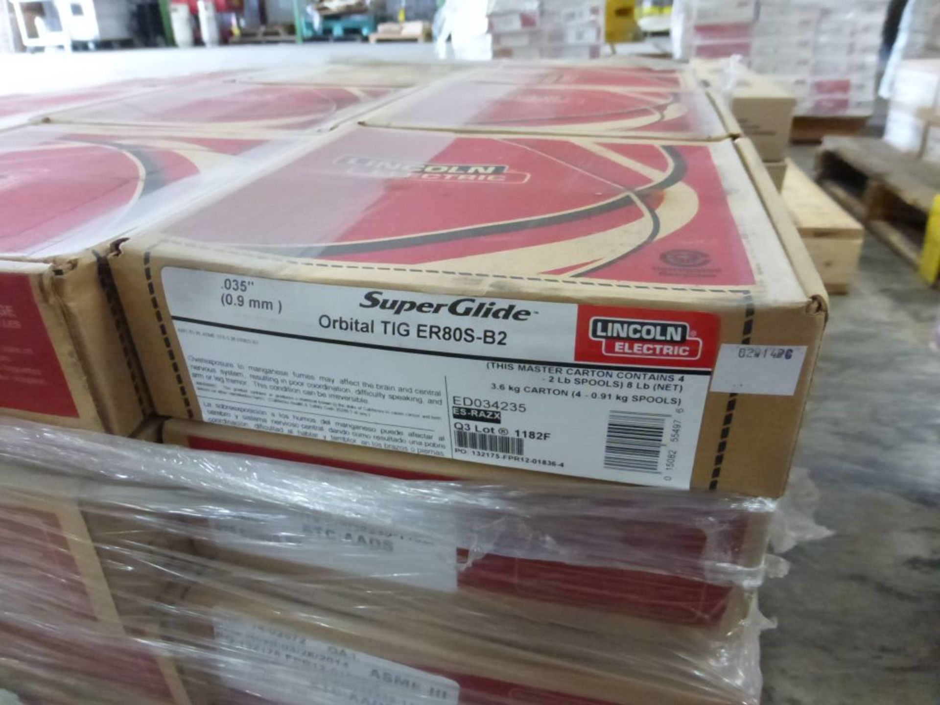 Lot of (45) Boxes of Lincoln Electric Super Glide Orbital TIG ER80S-B2 Welding Wire | Model No. - Image 9 of 14
