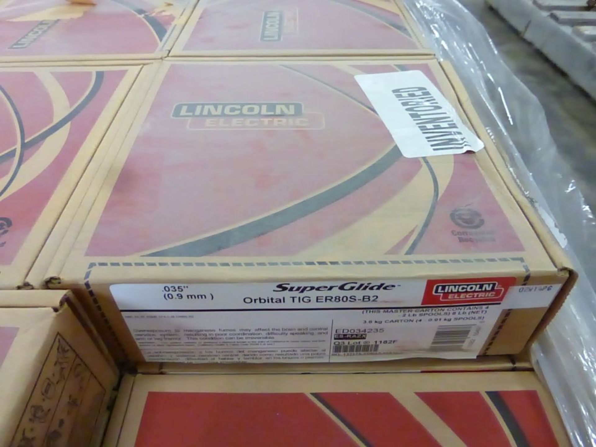 Lot of (45) Boxes of Lincoln Electric Super Glide Orbital TIG ER80S-B2 Welding Wire | Model No. - Image 7 of 10
