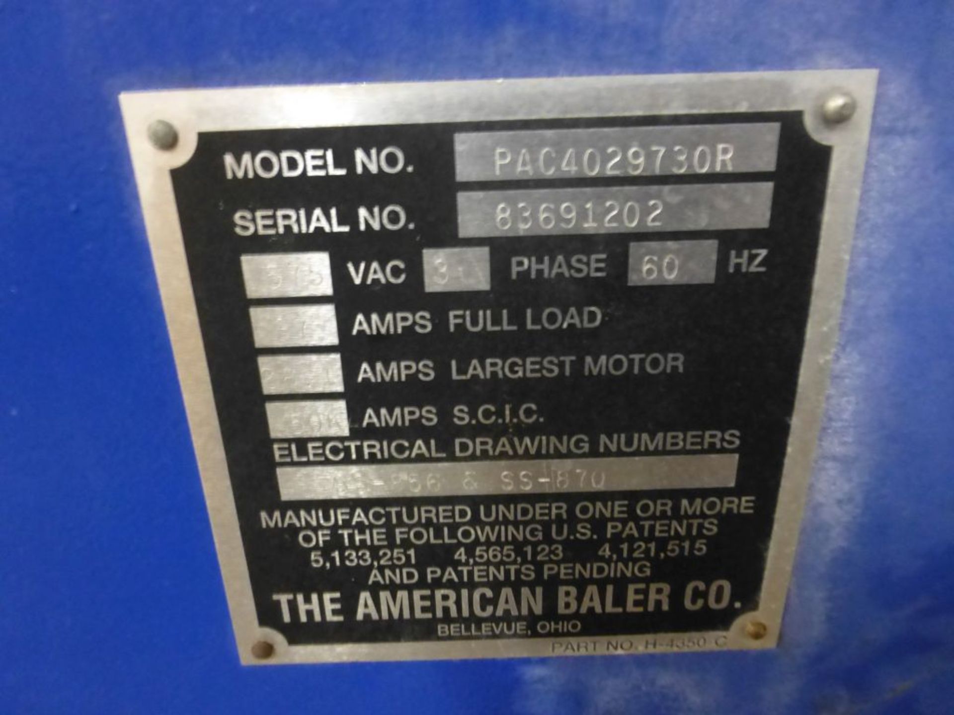 American Baler Co. Horizontal Baler w/Allen Bradley Control Panel | Model No. PAC4029730R; 575V; - Image 7 of 11