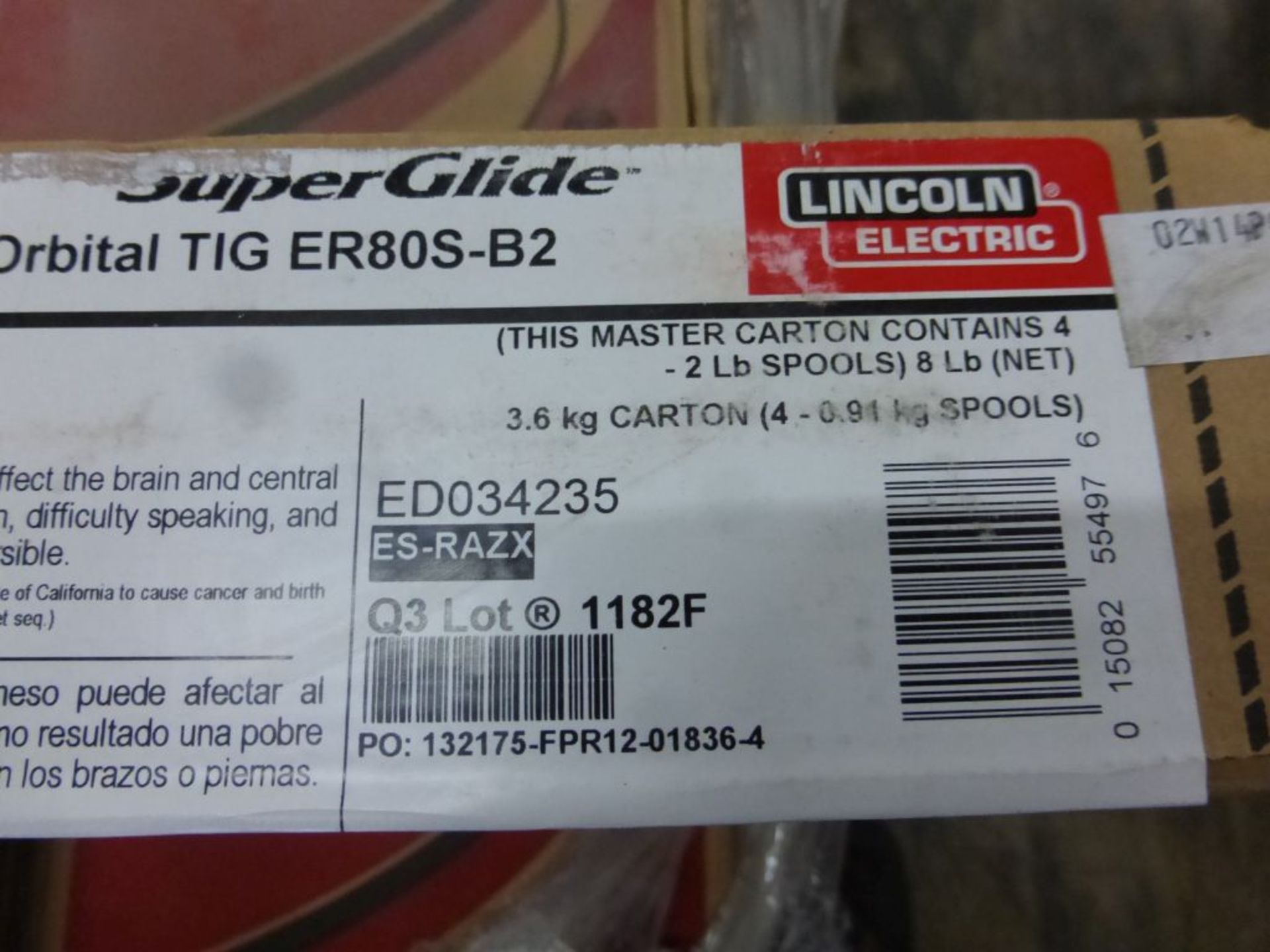 Lot of (45) Boxes of Lincoln Electric Super Glide Orbital TIG ER80S-B2 Welding Wire | Model No. - Image 5 of 10