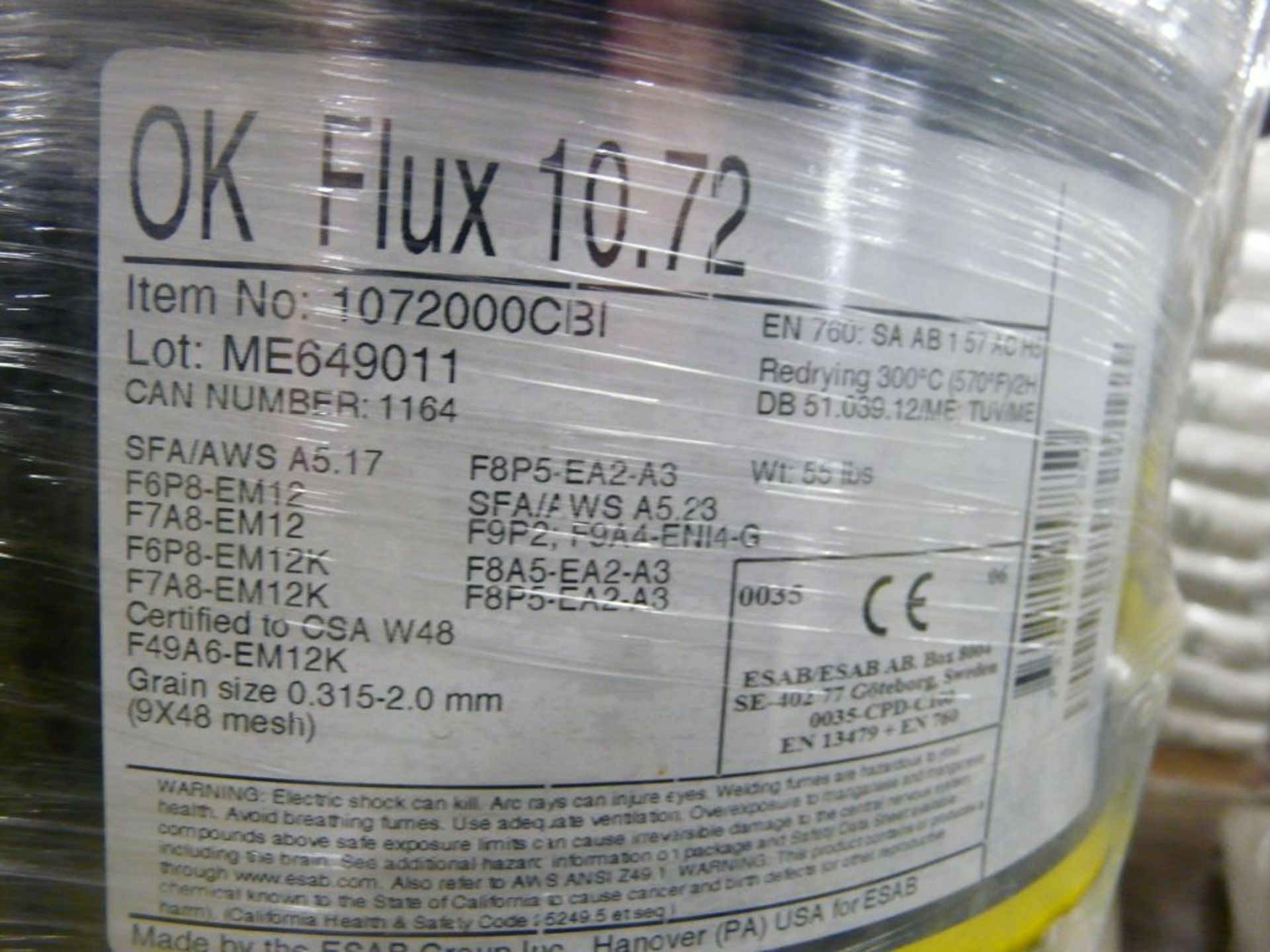 Lot of (18) Drums of ESAB OK Flux 10.72 | Part No. 1072000CBI; 55 lbs Each - Image 2 of 2