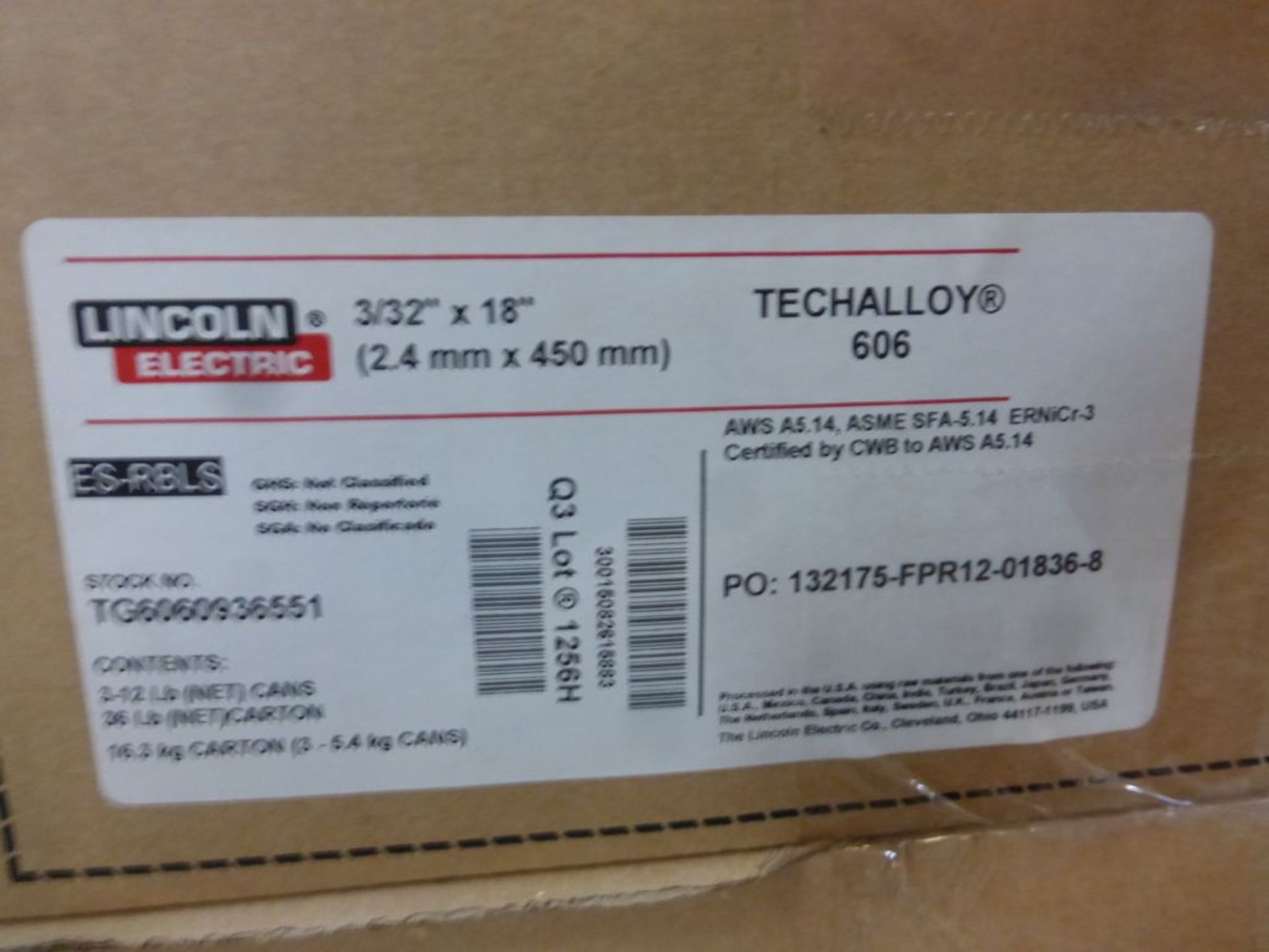 Lot of (8) Boxes of Lincoln Electric Techalloy 606 Welding Wire | Stock No. TG6060936551; 3/32" x - Image 12 of 12
