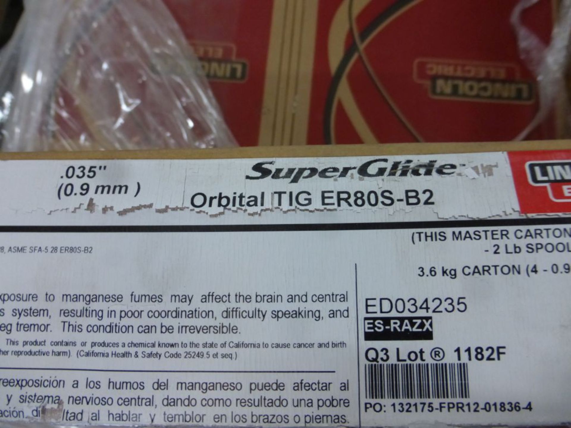 Lot of (45) Boxes of Lincoln Electric Super Glide Orbital TIG ER80S-B2 Welding Wire | Model No. - Image 6 of 13