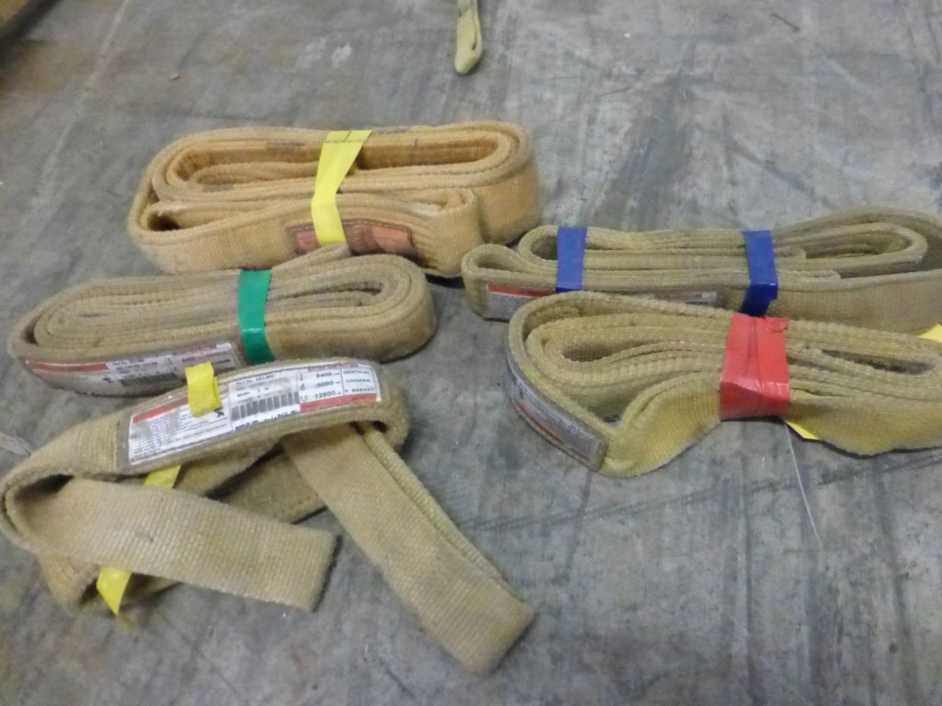 Lot of (5) Assorted Ashley Polyester Slings | (1) Part No. EE2-802, Size: 4', 12800 lb Basket; (1)