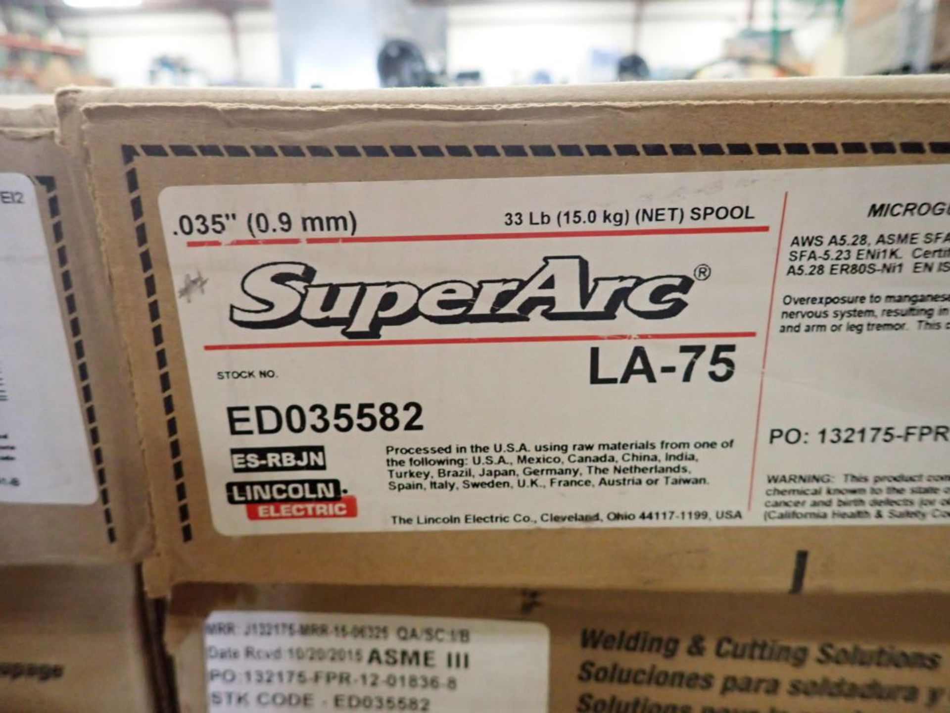 Lot of (12) Boxes of Lincoln Electric Super Arc Welding Wire | Part No. ED035582; Model No. LA- - Image 5 of 9