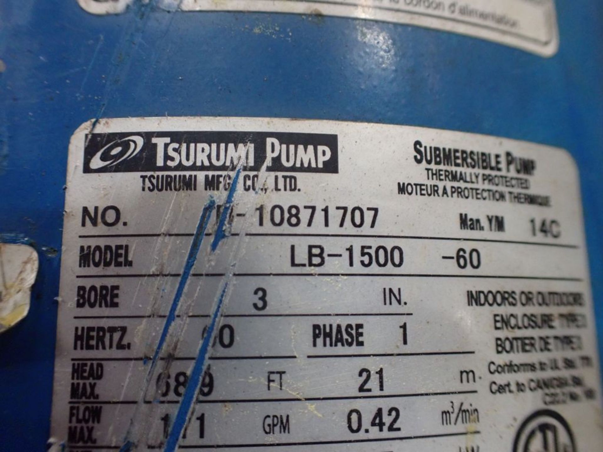 Lot of (3) Assorted Pumps | Tsurumi Pump, Model No. LB-1500, Part No. 10871707, 26A; 115V, Bore: 3 - Image 8 of 13