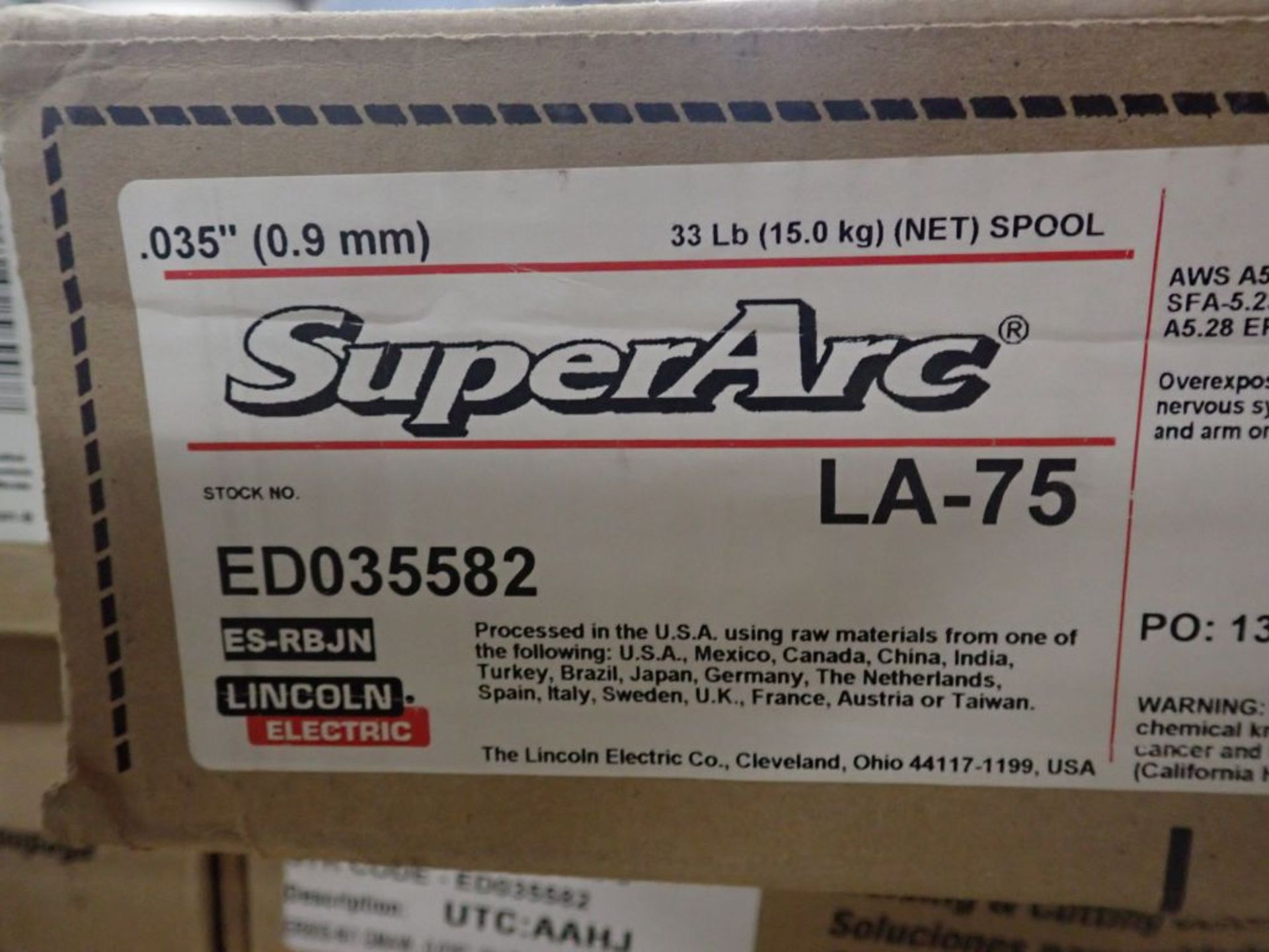 Lot of (12) Boxes of Lincoln Electric Super Arc Welding Wire | Part No. ED035582; Model No. LA- - Image 9 of 9