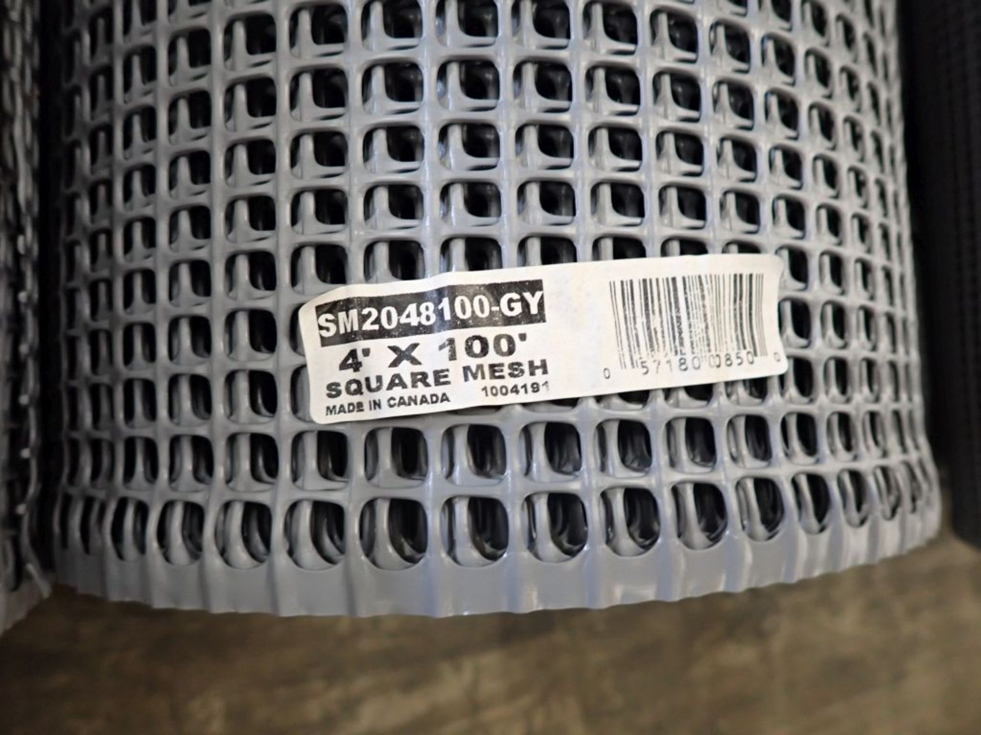 Lot of (12) Rolls of Square Mesh | Part No. SM2048100-GY; Size: 4' x 100'; New Surplus - Image 2 of 2