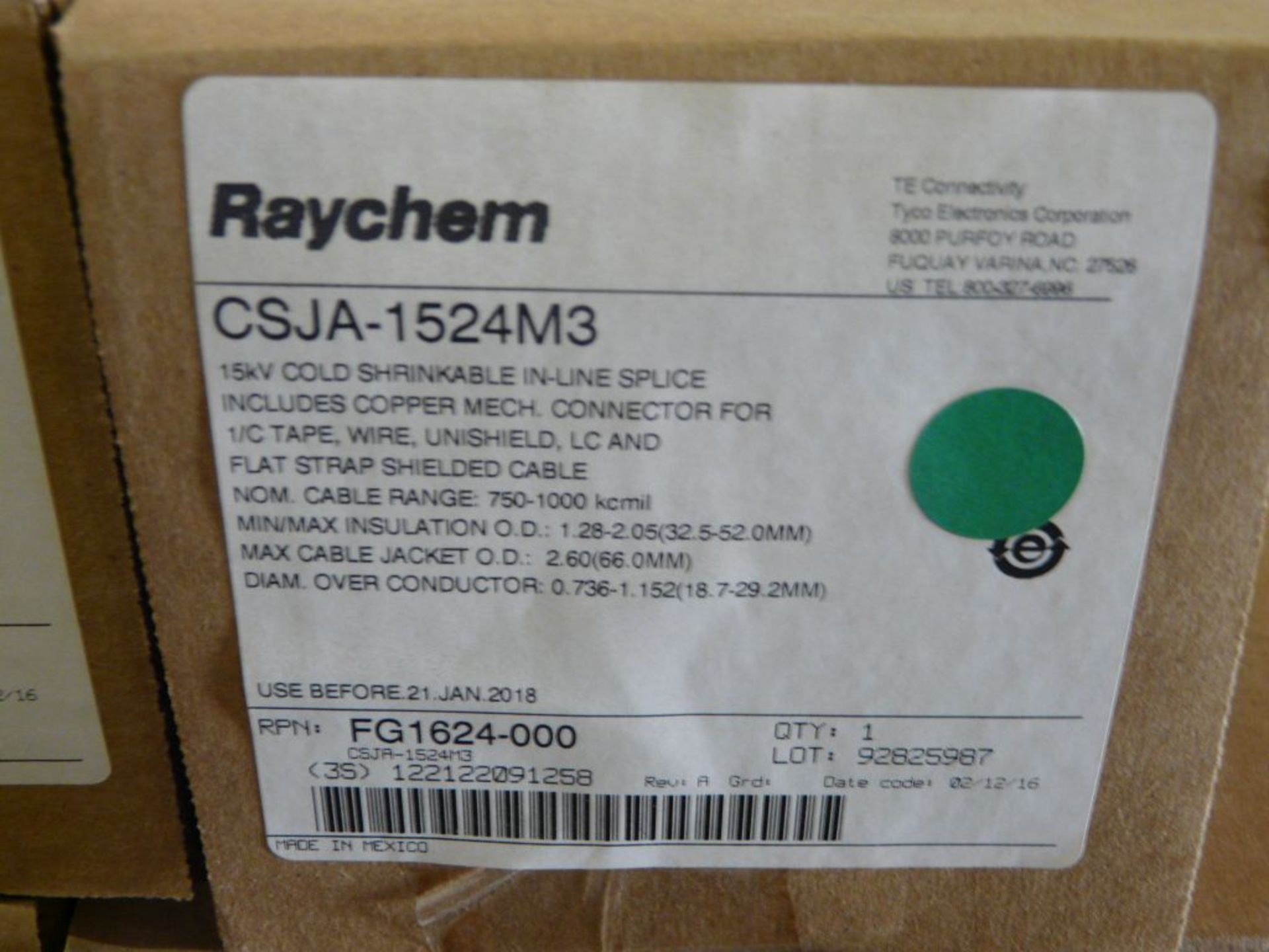 Lot of (2) Boxes of Raychem 15KV Cold Shrinkable In-Line Splice | Part No. CSJA-1524M3; Range: 750- - Image 2 of 5