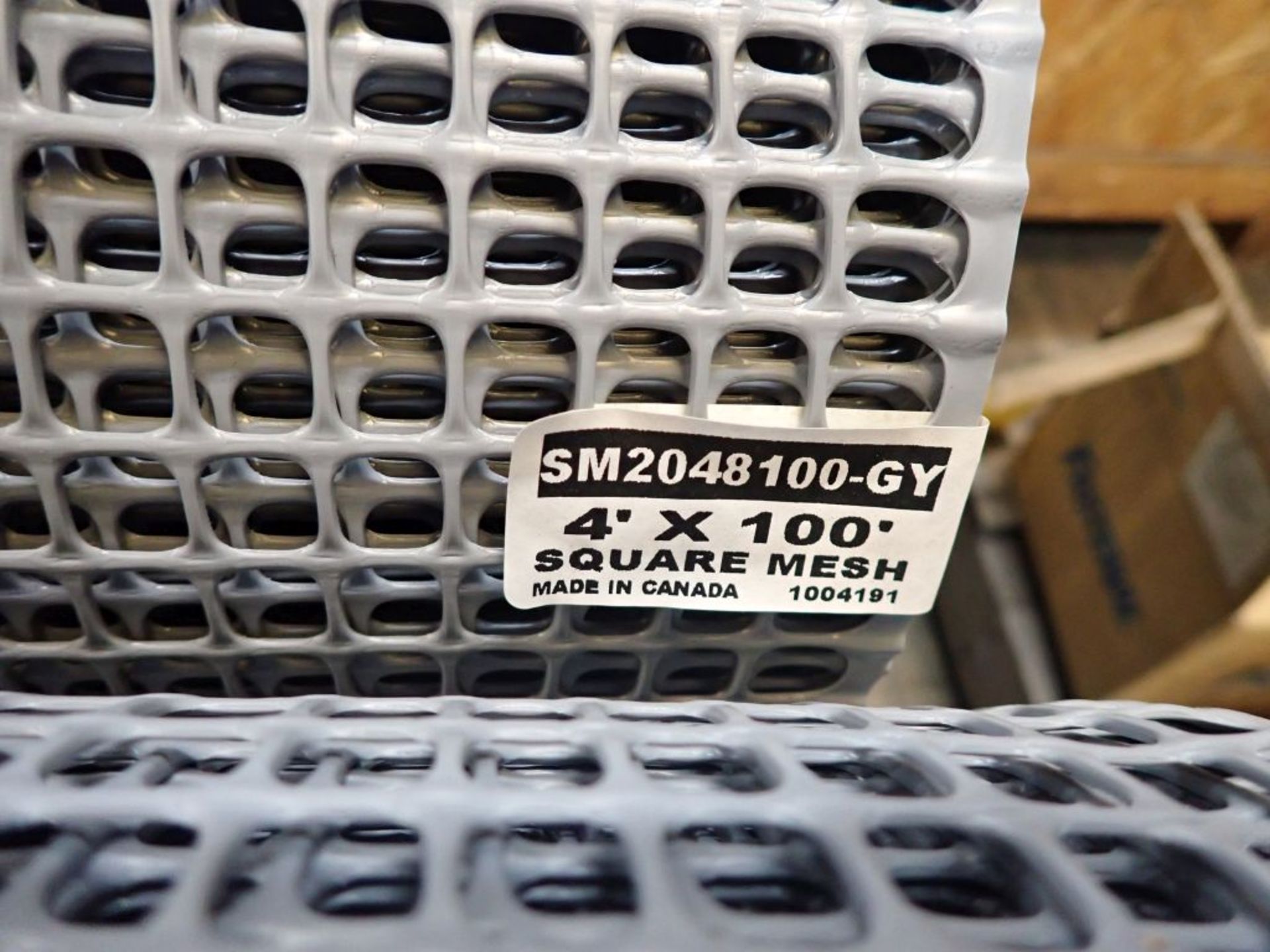 Lot of (12) Rolls of Square Mesh | Part No. SM2048100-GY; Size: 4' x 100'; New Surplus - Image 2 of 2
