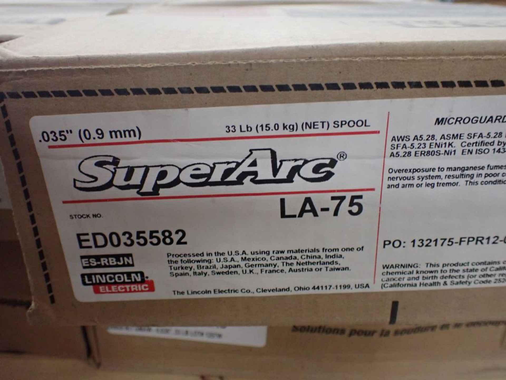 Lot of (12) Boxes of Lincoln Electric Super Arc Welding Wire | Part No. ED035582; Model No. LA- - Image 7 of 9