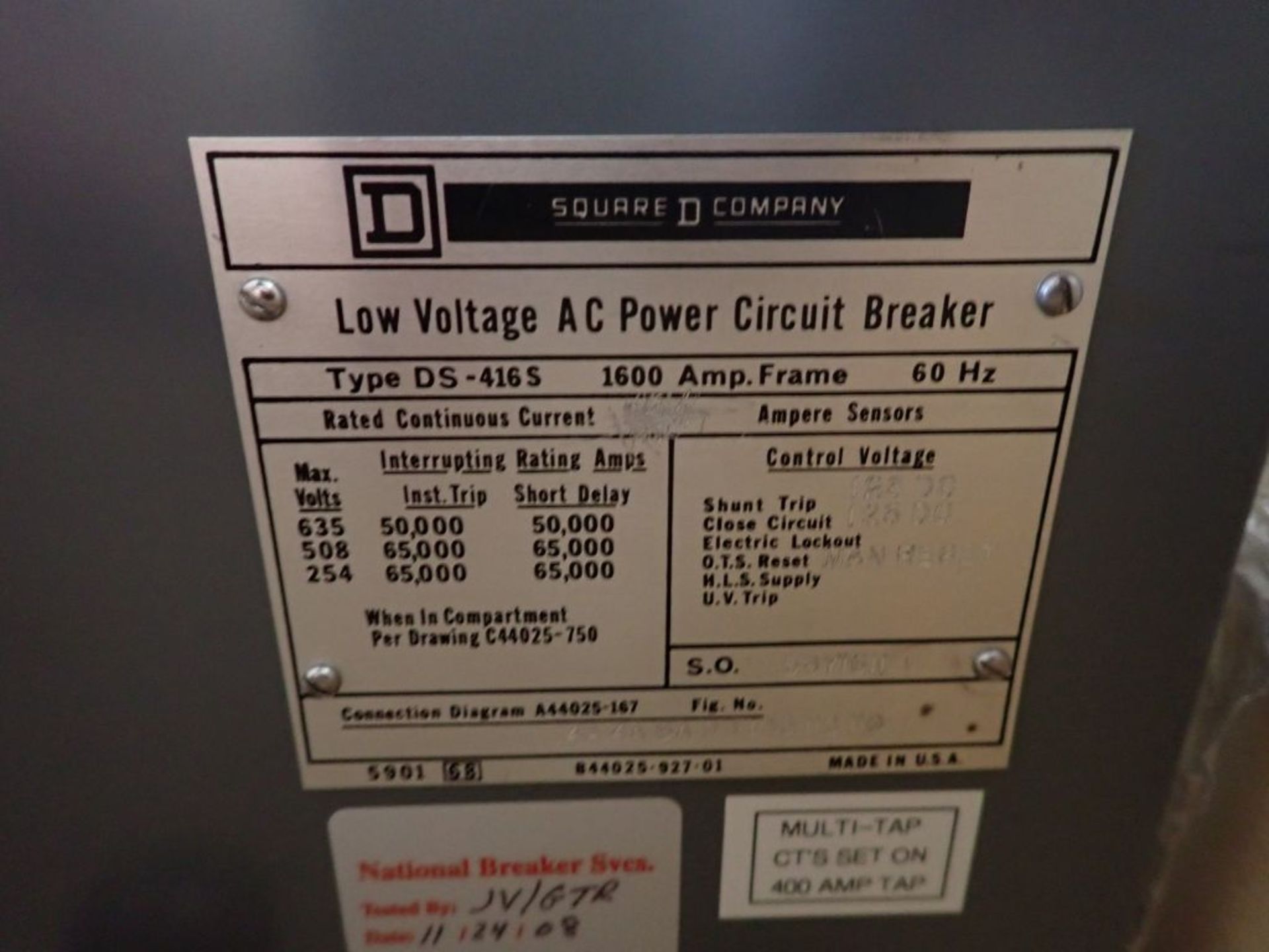 Lot of (2) Square D Low Voltage AC Power Circuit Breakers | Type: DS 4165; 1600A; 635V; 3P - Image 5 of 9