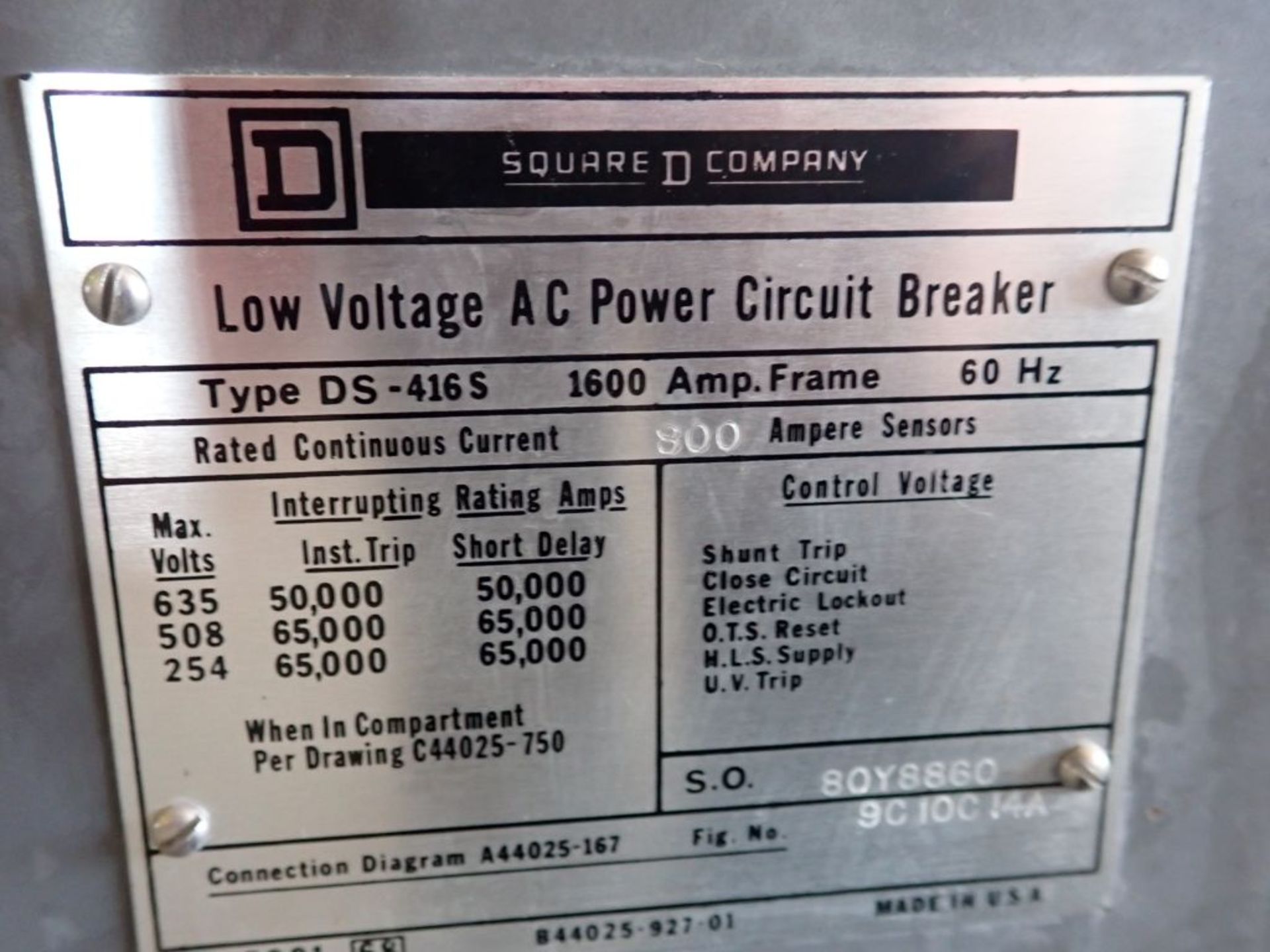 Lot of (4) Square D Low Voltage Circuit Breakers | Type: DS-416S; 1600A; 635V; 3P - Image 12 of 18