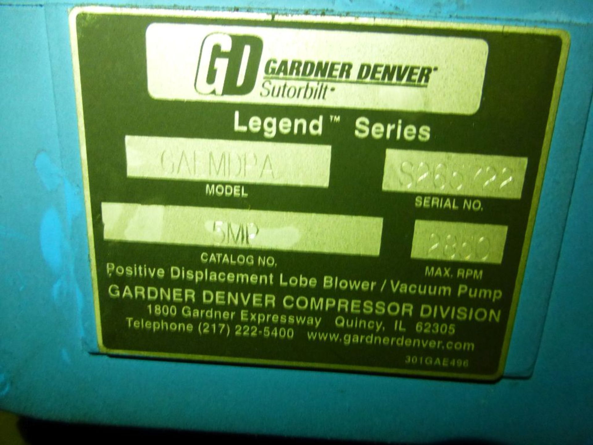 Enclosed Gardner Denver Sutorbuilt Vacuum Pump | Model No. GAEMDPA; Cat No. 5MP; 2850 RPM - Image 6 of 11