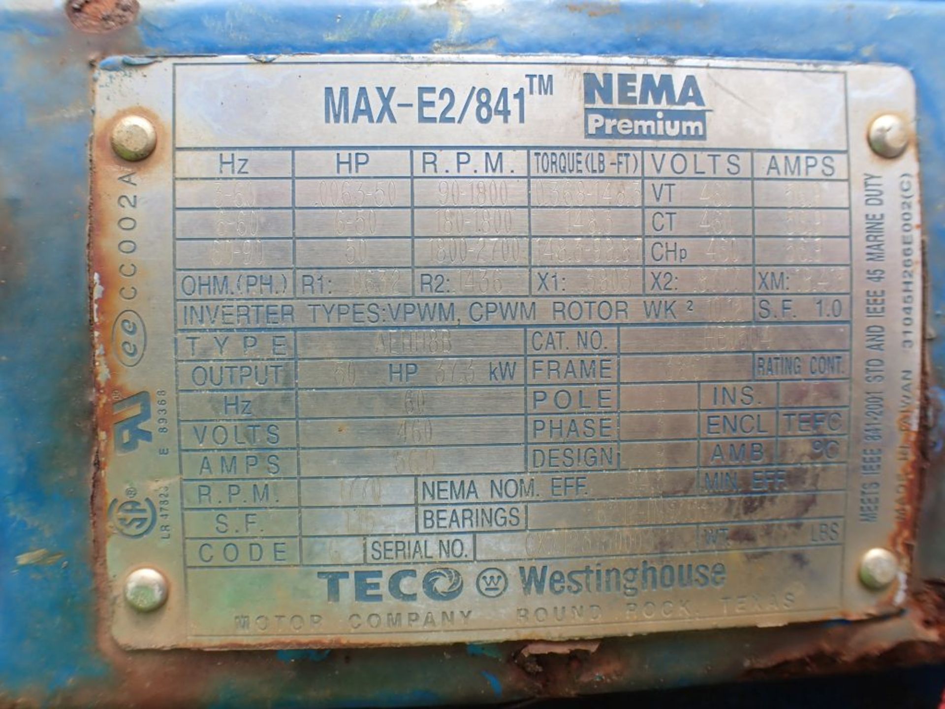 Warman Slurry Pump | Model No. 120FXUCCXNA; Includes:; Teco Westinghouse 37.3 HP Motor, Type: - Image 14 of 15