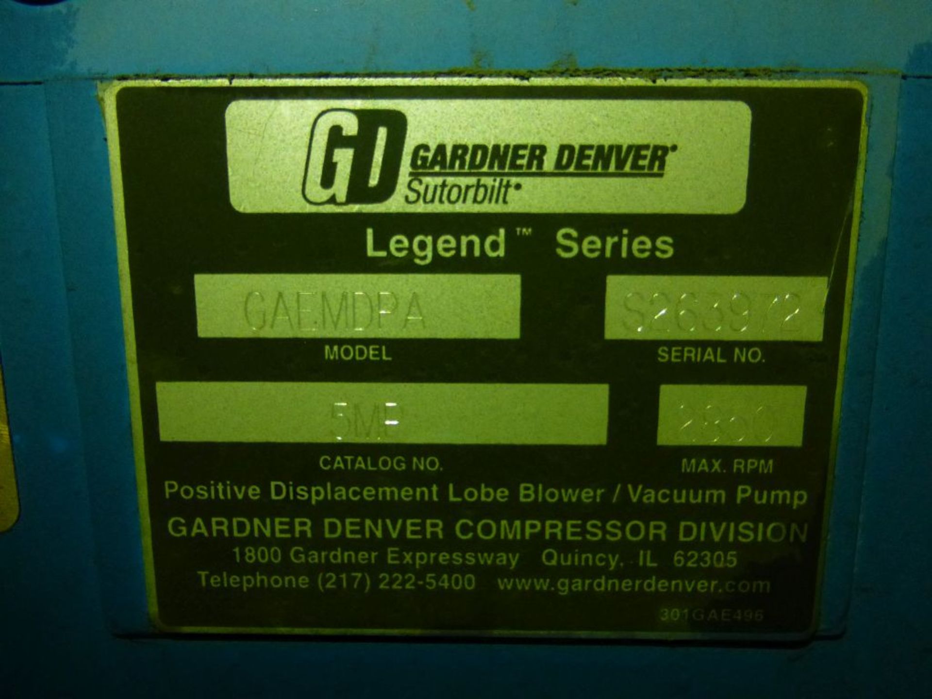 Gardner Denver Sutorbilt 25HP Vacuum Pump with Enclosure | Model No. GAEMDPA; Cat No. 5MP; 2850 RPM - Image 6 of 8