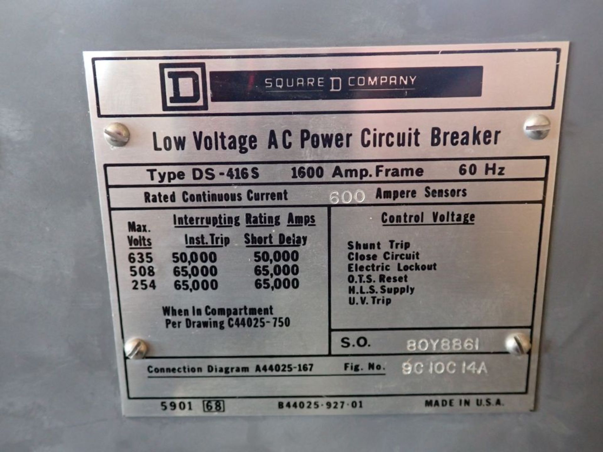 Lot of (4) Square D Low Voltage Circuit Breakers | Type: DS-416S; 1600A; 635V; 3P - Image 15 of 18