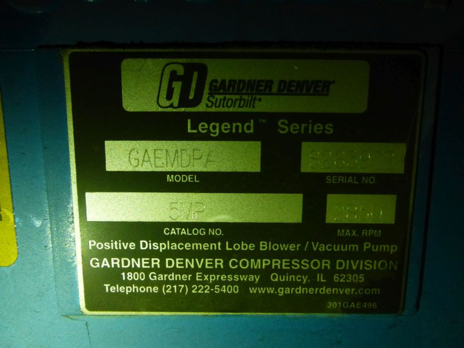 Gardner Denver Sutorbilt 25HP Vacuum Pump with Enclosure | Model No. GAEMDPA; Cat No. 5MP; 2850 RPM - Image 5 of 8