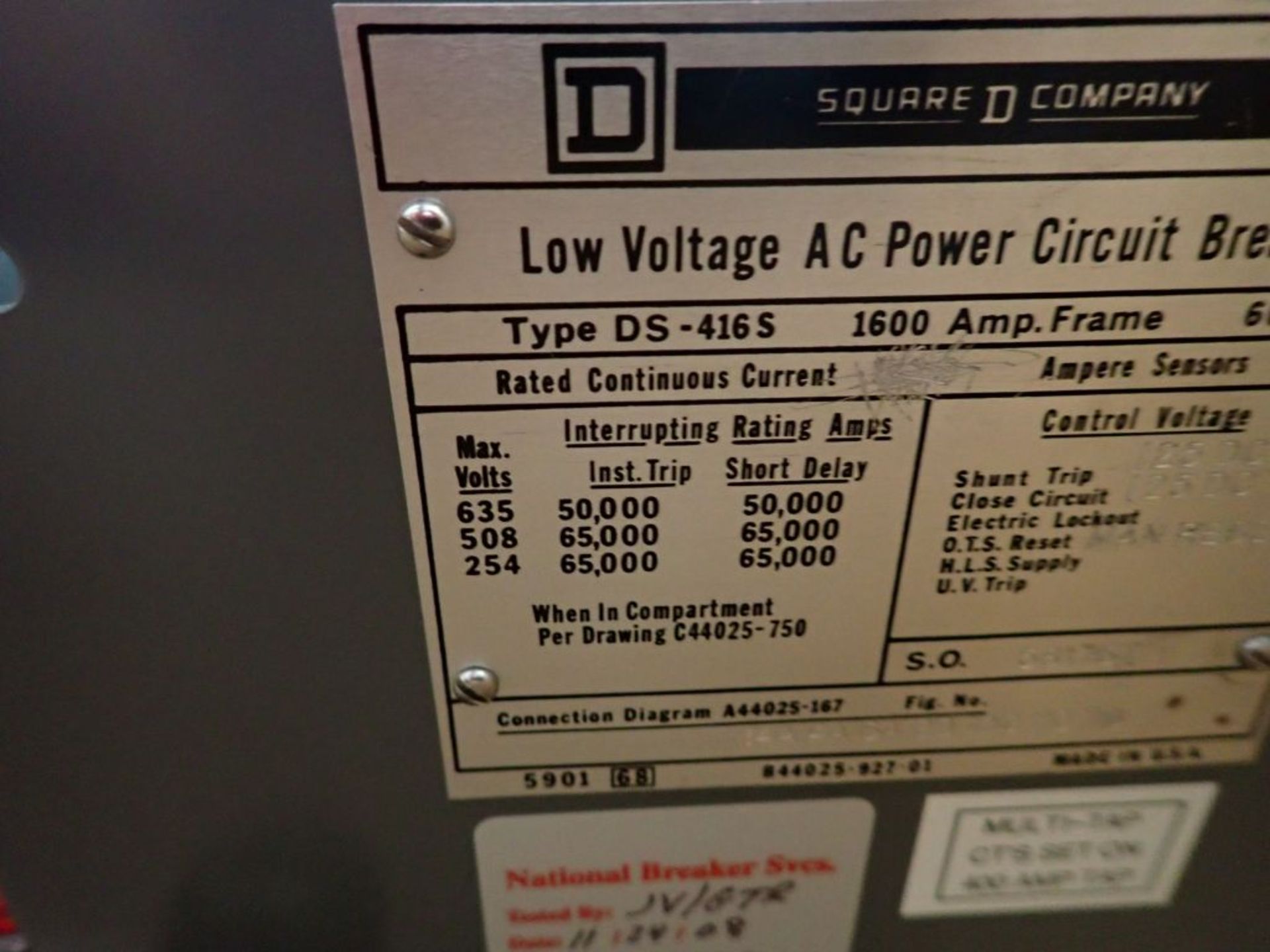 Lot of (2) Square D Low Voltage AC Power Circuit Breakers | Type: DS 4165; 1600A; 635V; 3P - Image 6 of 9